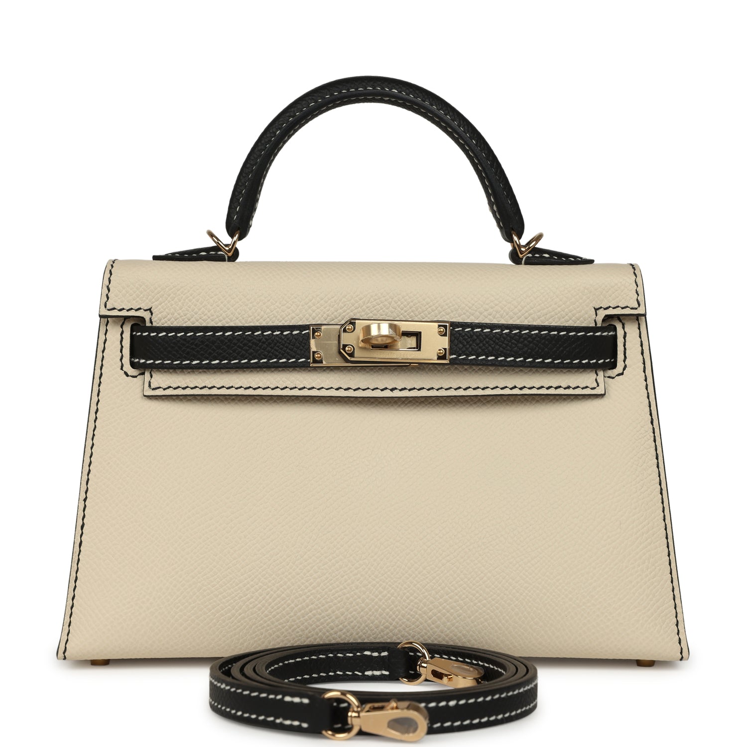 Hermes Special Order (HSS) Kelly Sellier 20 Craie and Black Epsom Permabrass Hardware