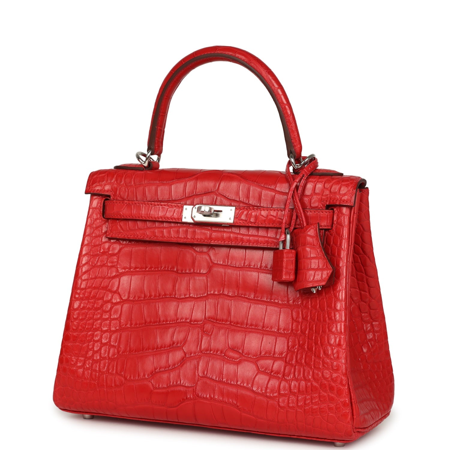 Hermes Kelly Retourne 25 Rouge Radieux Matte Alligator Palladium Hardware