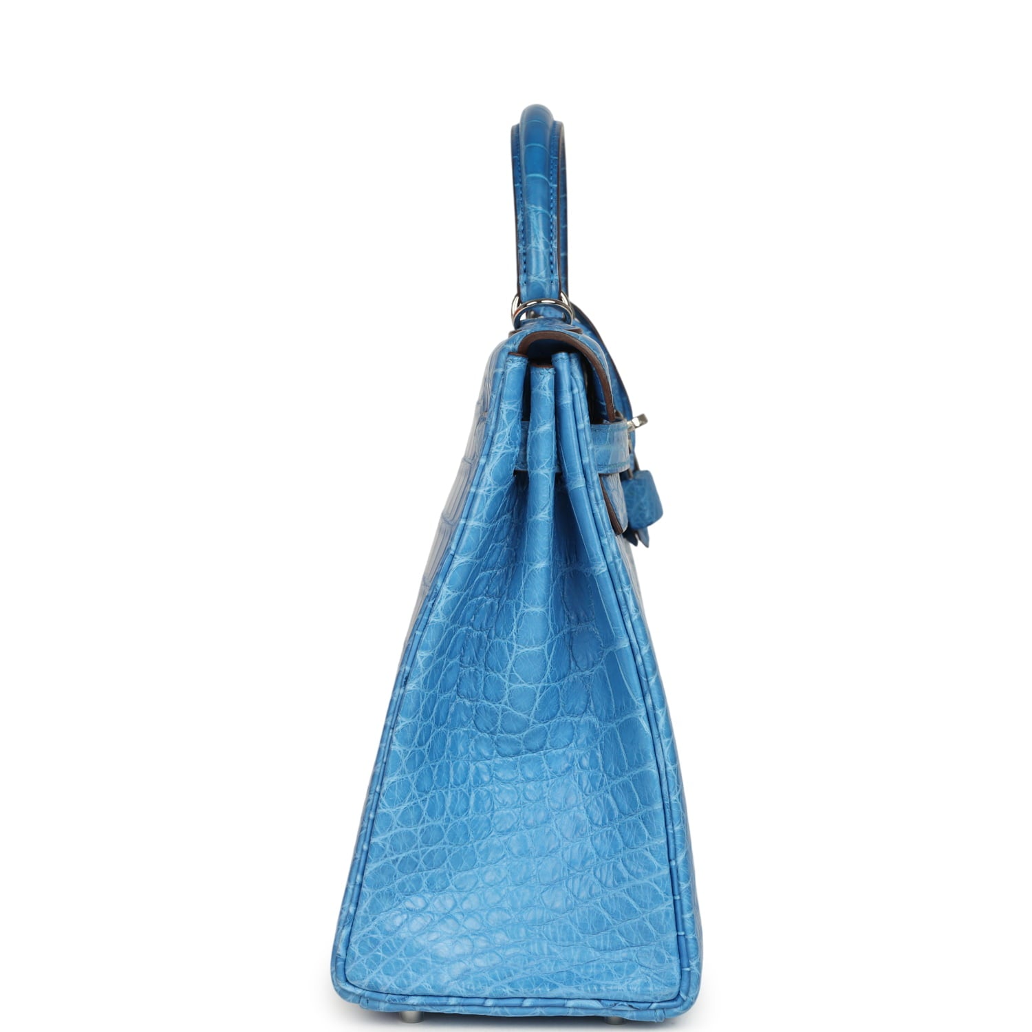 Pre-owned Hermes Kelly Retourne 32 Bleu Mykonos Matte Alligator Palladium Hardware