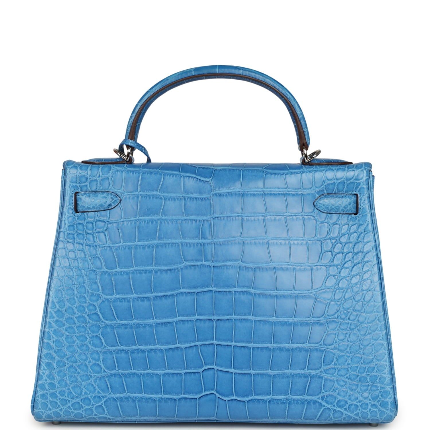 Pre-owned Hermes Kelly Retourne 32 Bleu Mykonos Matte Alligator Palladium Hardware