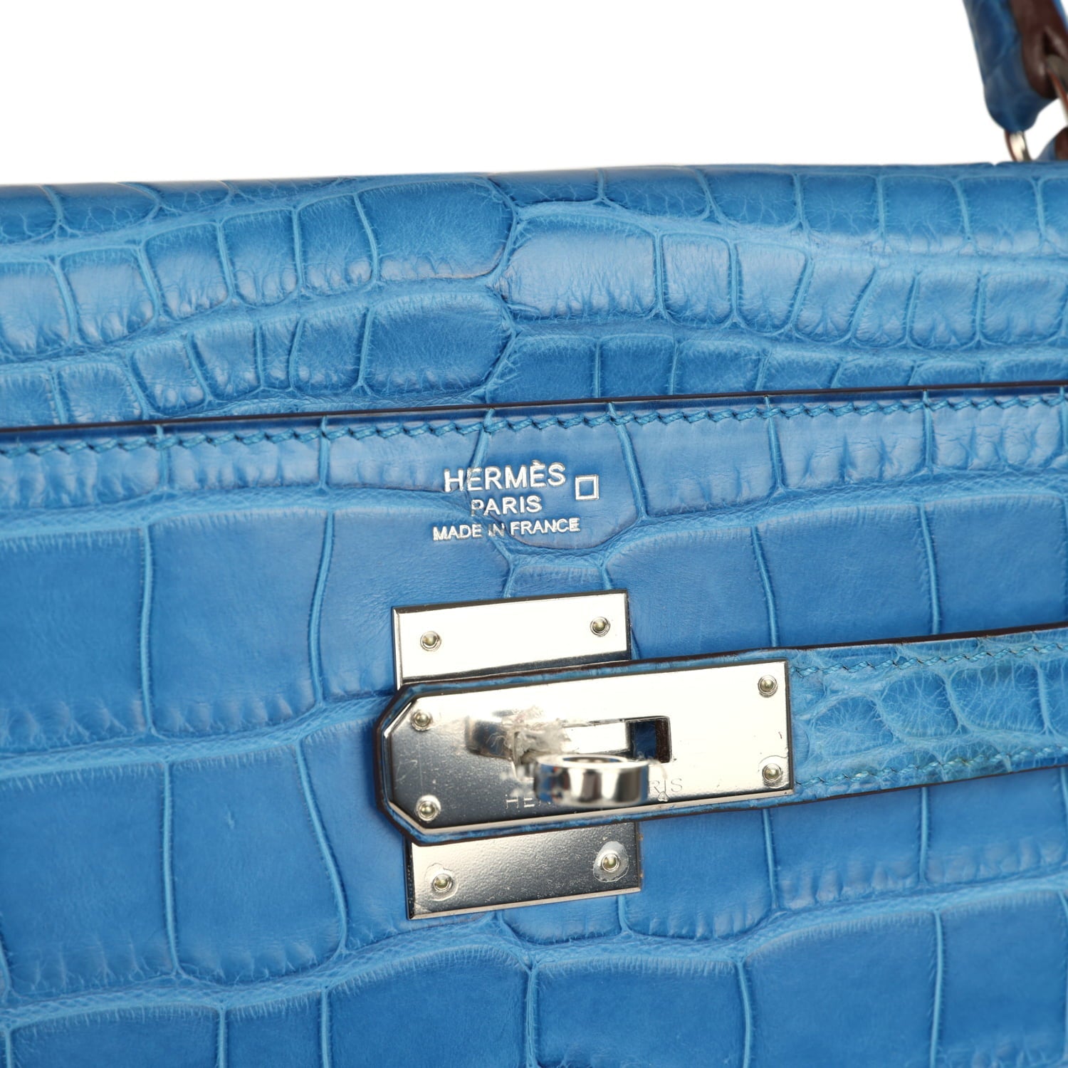 Pre-owned Hermes Kelly Retourne 32 Bleu Mykonos Matte Alligator Palladium Hardware