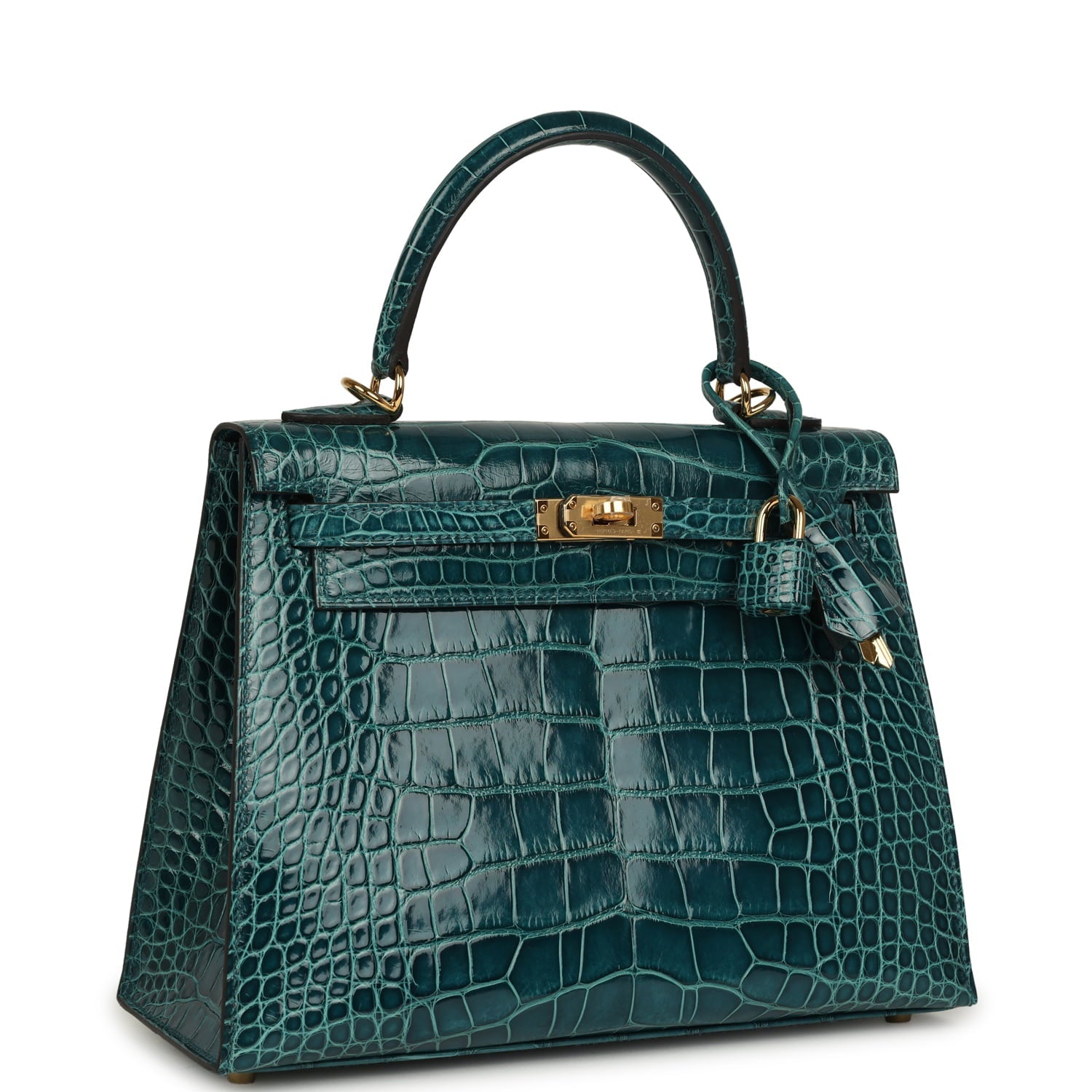 Pre-owned Hermes Kelly Sellier 25 Vert Bosphore Shiny Alligator Gold Hardware