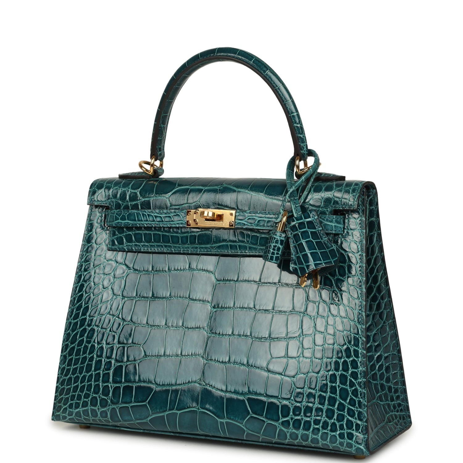 Pre-owned Hermes Kelly Sellier 25 Vert Bosphore Shiny Alligator Gold Hardware