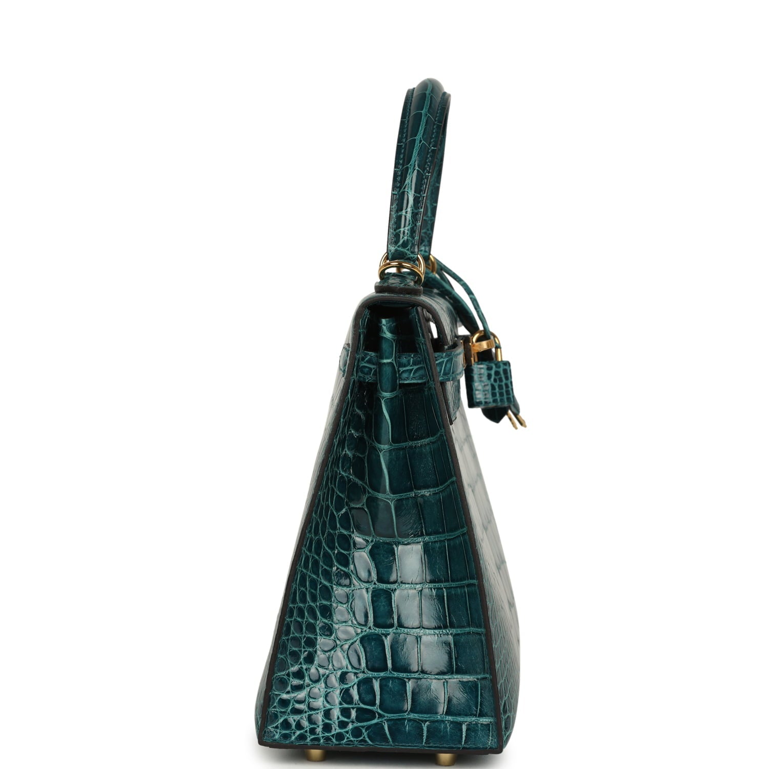 Pre-owned Hermes Kelly Sellier 25 Vert Bosphore Shiny Alligator Gold Hardware