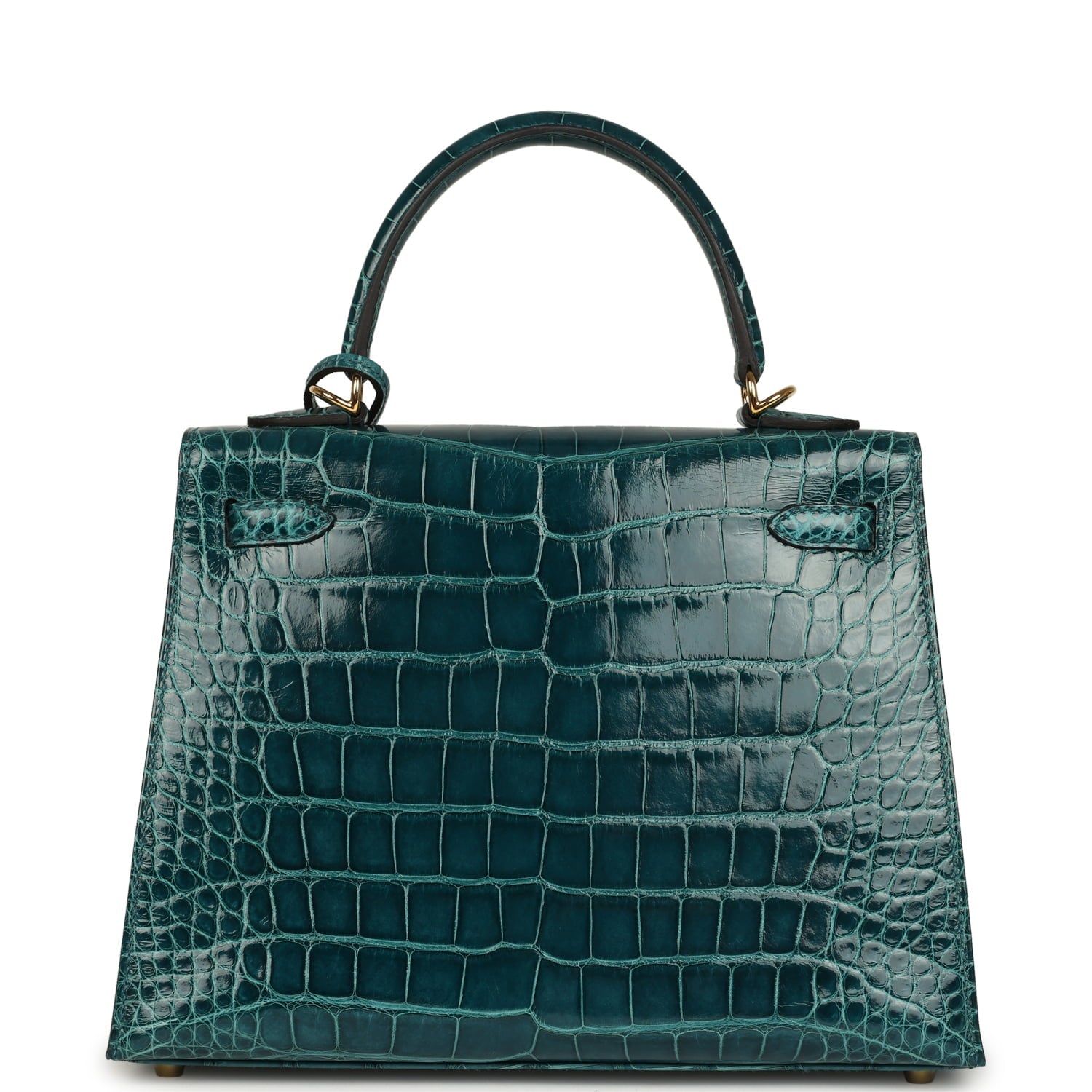Pre-owned Hermes Kelly Sellier 25 Vert Bosphore Shiny Alligator Gold Hardware