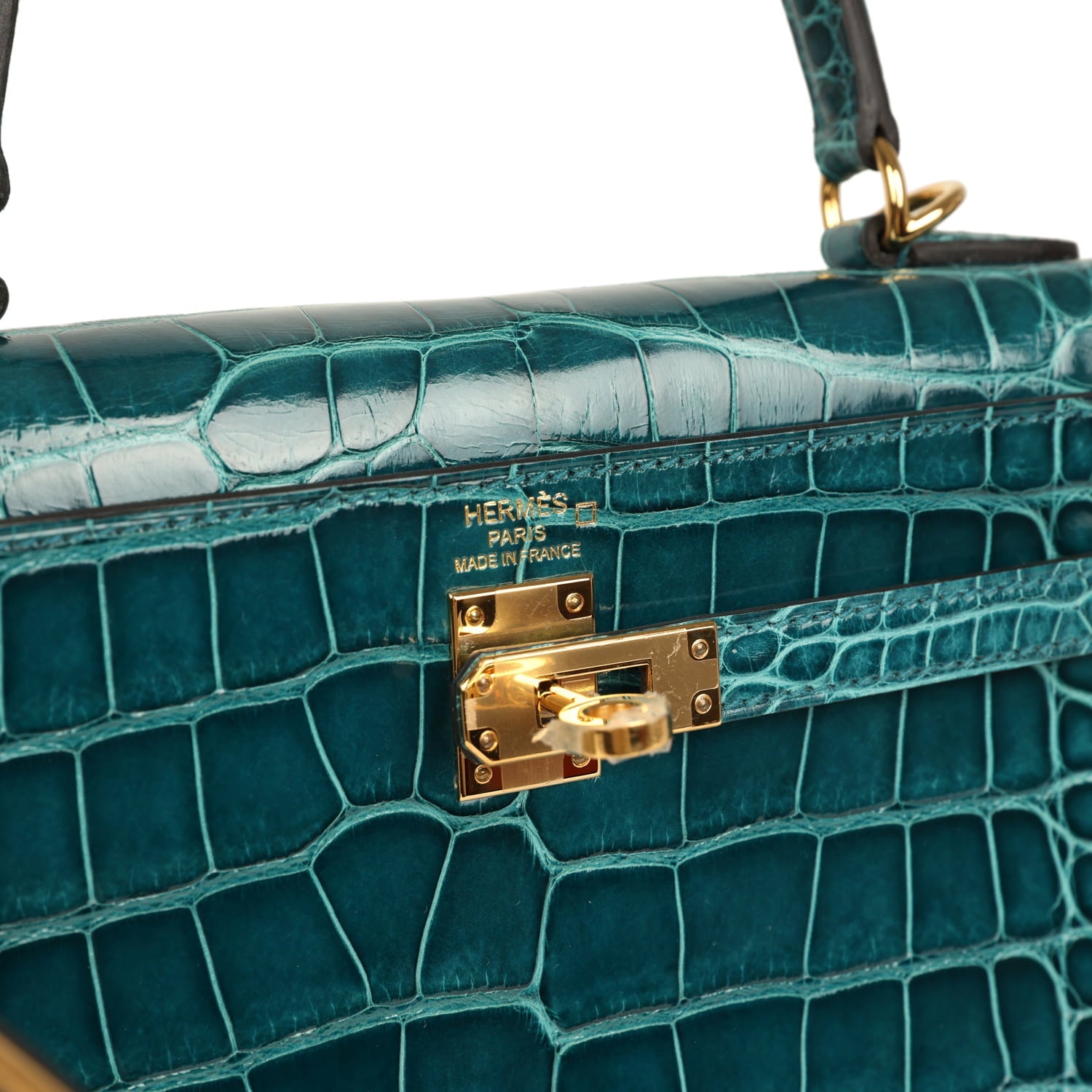 Pre-owned Hermes Kelly Sellier 25 Vert Bosphore Shiny Alligator Gold Hardware