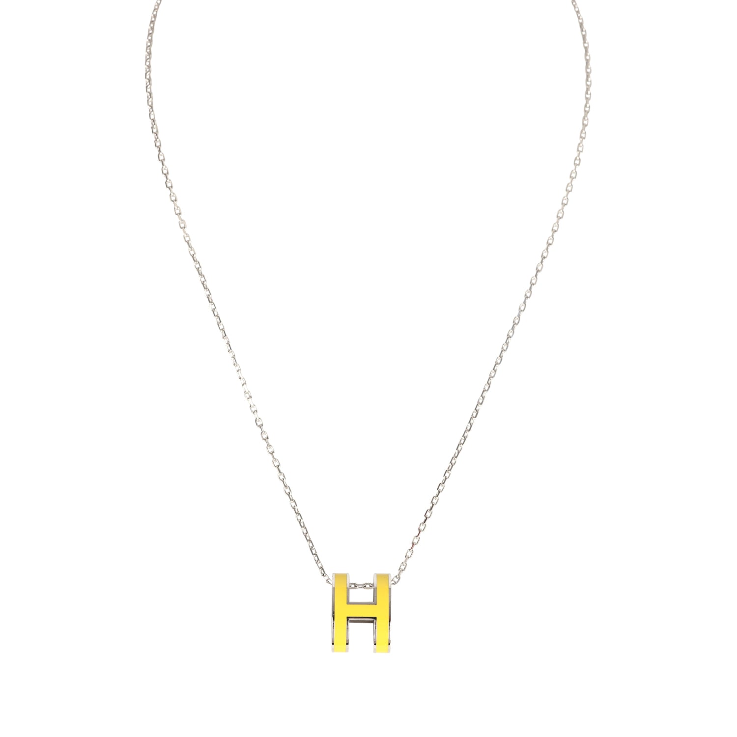 Hermes Pop H Pendant Necklace New Lime Enamel Lacquered Palladium Hardware