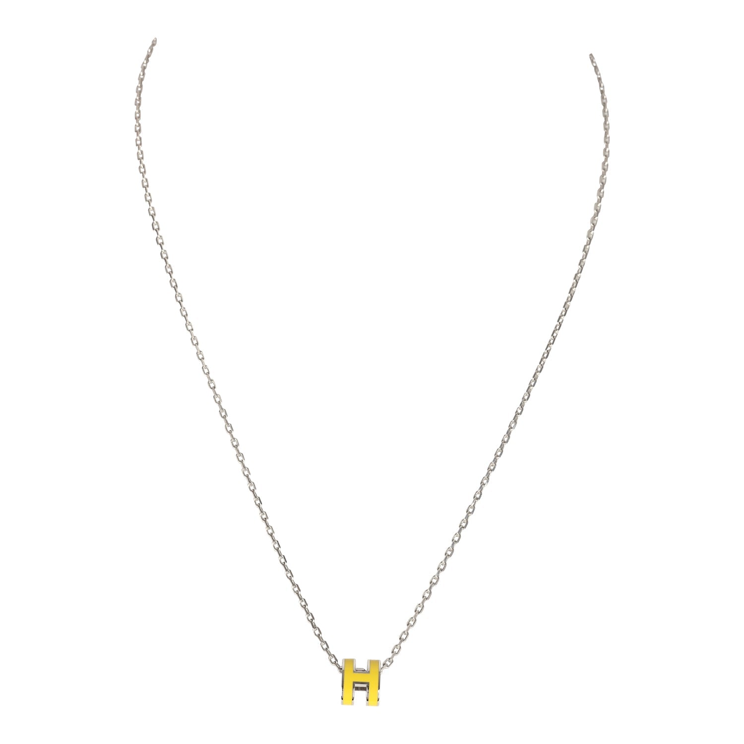 Hermes Mini Pop H Pendant Necklace New Lime Enamel Lacquered Palladium Hardware