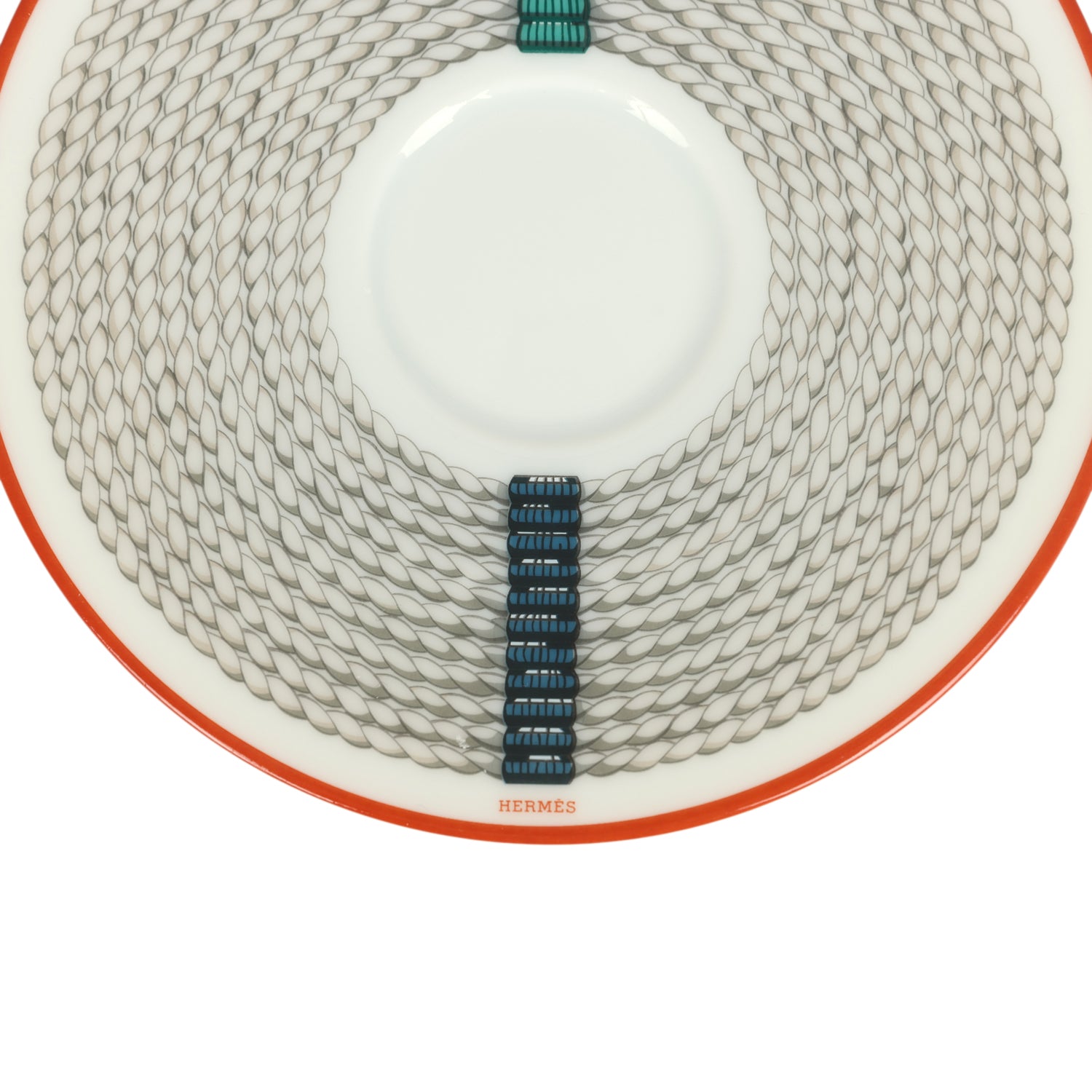 Hermes "Tressages Equestres" Orange, White and Blue Porcelain Coffee Cup & Saucer Set of 2