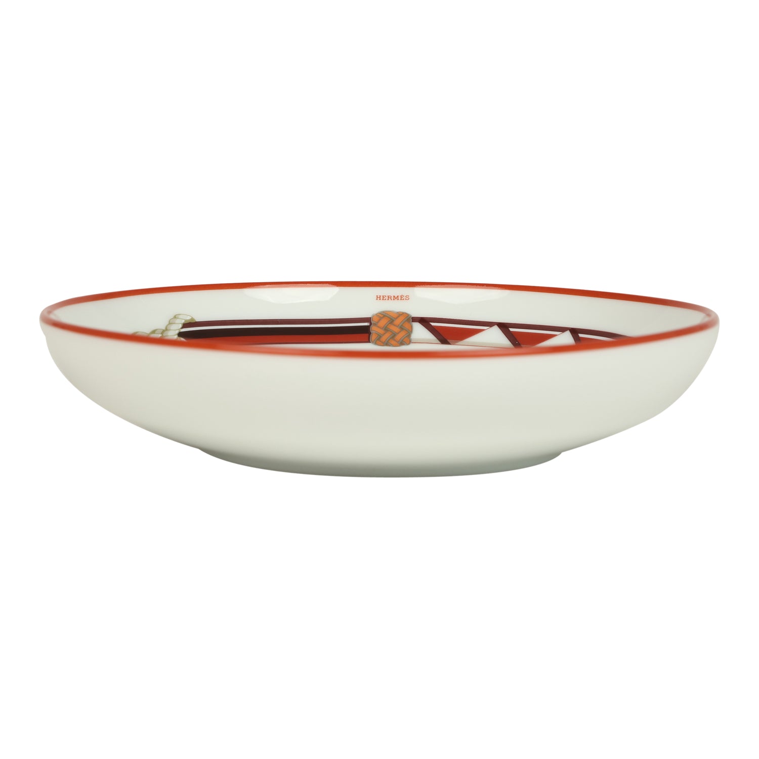Hermes Medium "Tressages Equestres" Orange, White and Blue Porcelain Hollow Plate Set of 2