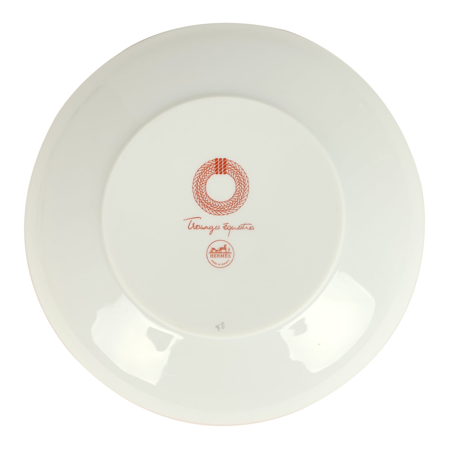 Hermes Medium "Tressages Equestres" Orange, White and Blue Porcelain Hollow Plate Set of 2
