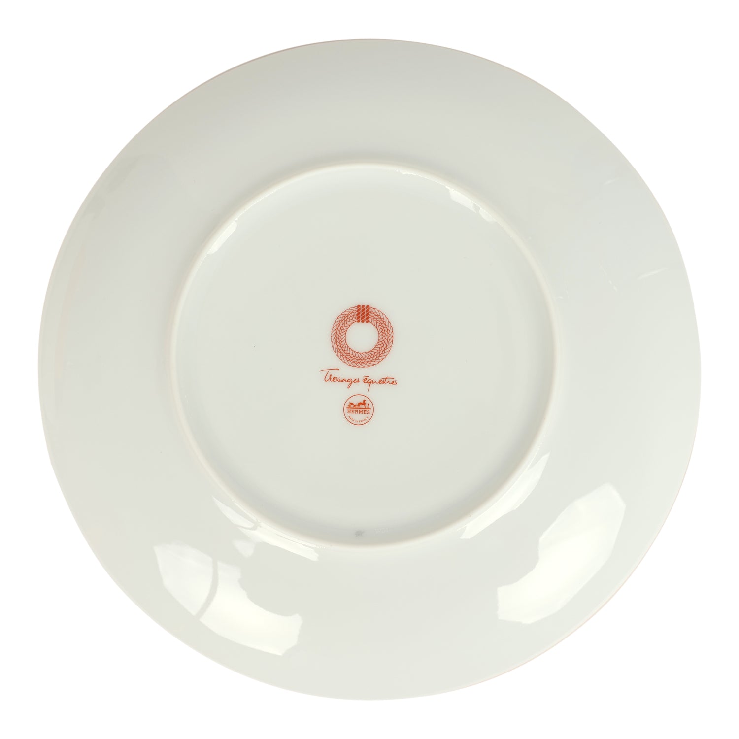 Hermes "Tressages Equestres" Orange, White and Blue Porcelain Dessert Plate Set of 2