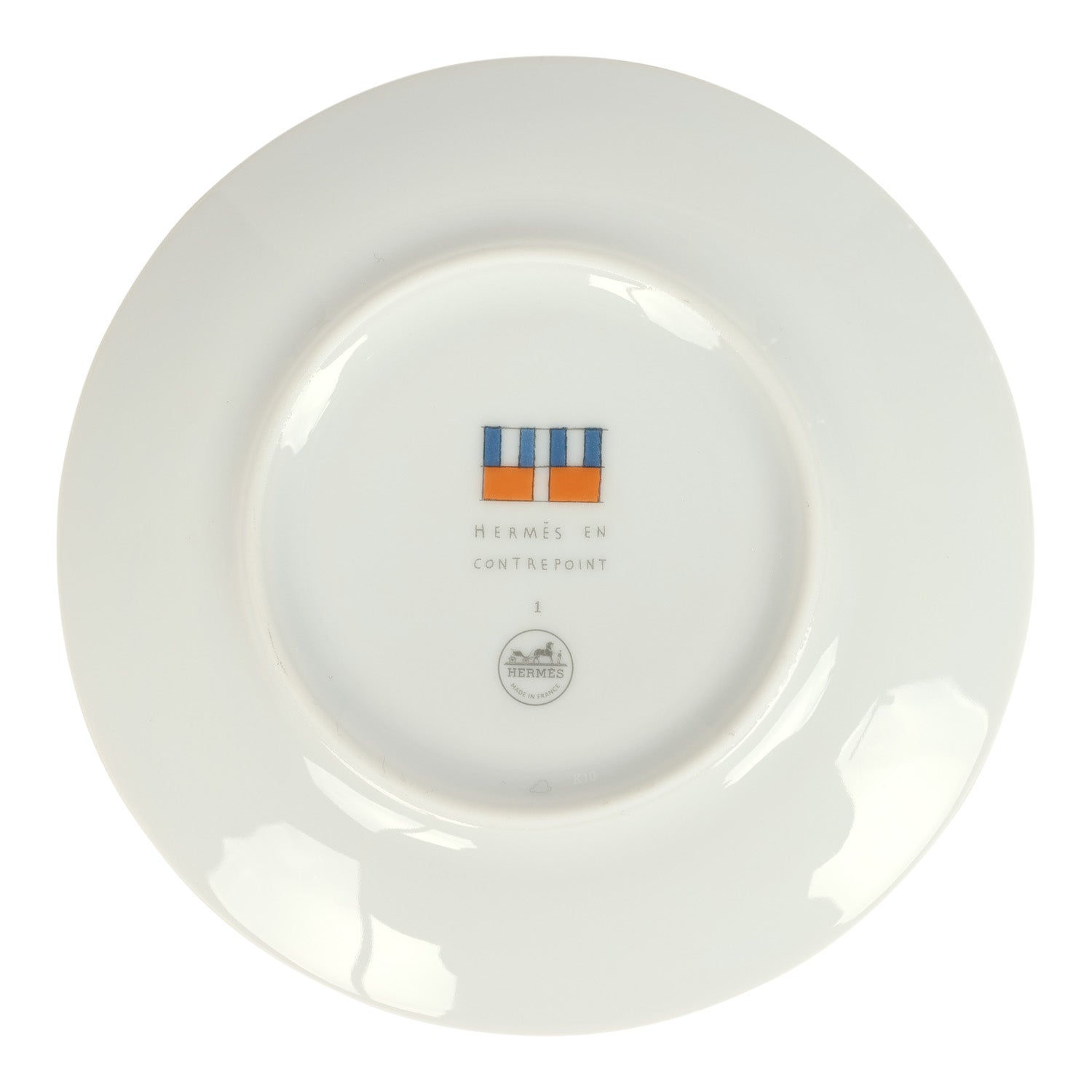 Hermes En Contrepoint White, Pink, Green Porcelain Bread and Butter Plate Set of 2