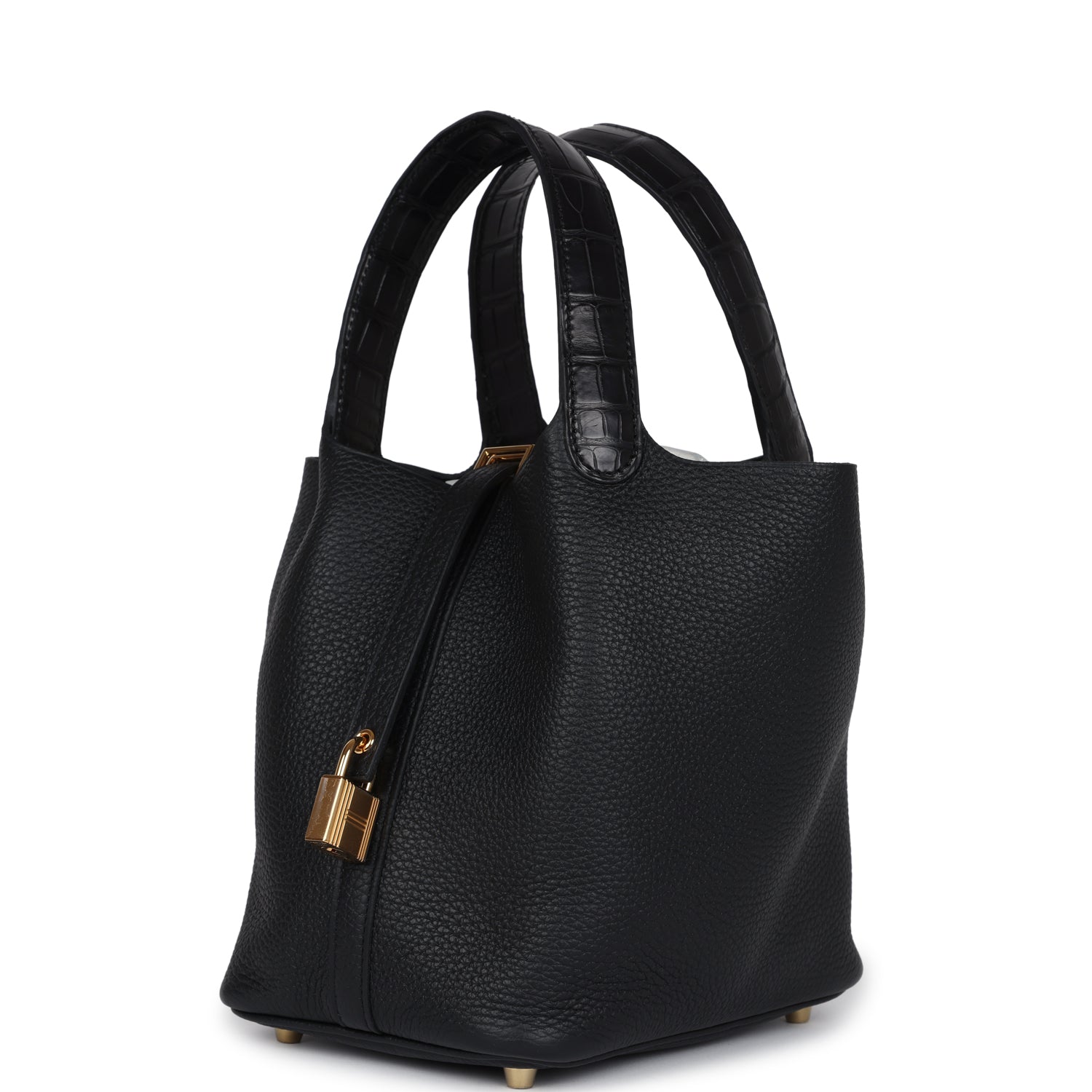 Hermes Picotin Lock 18 Black Clemence and Matte Alligator Touch Gold Hardware
