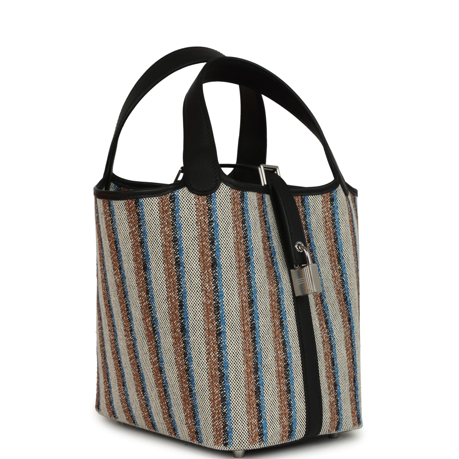 Hermes Stripe Picotin Lock 18 Black Swift and Ecru, Bleu, Black and Fauve Toile H Canvas Palladium Hardware