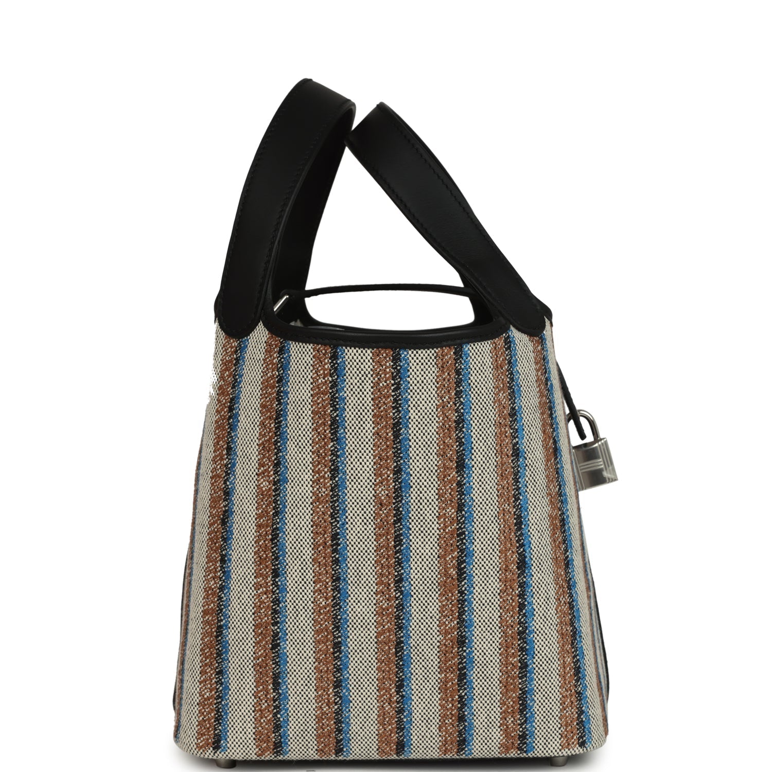 Hermes Stripe Picotin Lock 18 Black Swift and Ecru, Bleu, Black and Fauve Toile H Canvas Palladium Hardware