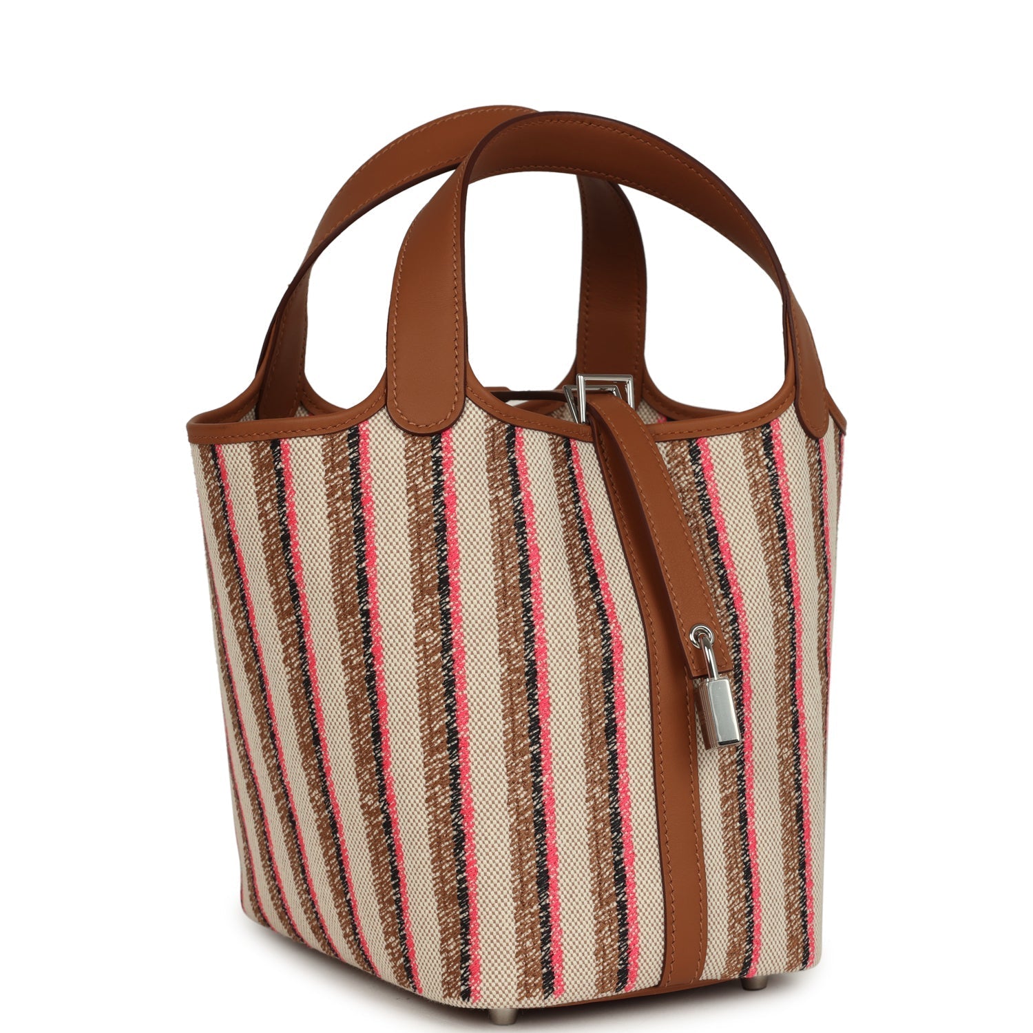 Hermes Stripe Picotin Lock 18 Gold Swift and Ecru-Beige, Rose Pop, Black and Fauve Toile H Canvas Palladium Hardware