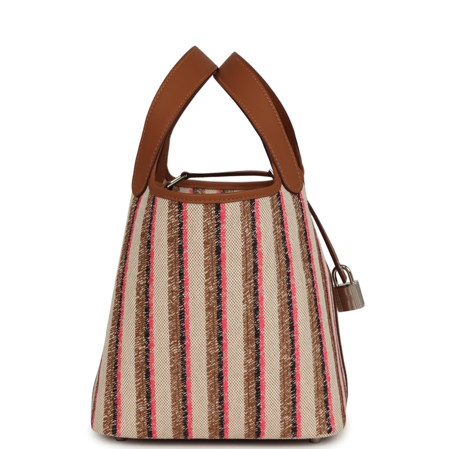 Hermes Stripe Picotin Lock 18 Gold Swift and Ecru-Beige, Rose Pop, Black and Fauve Toile H Canvas Palladium Hardware