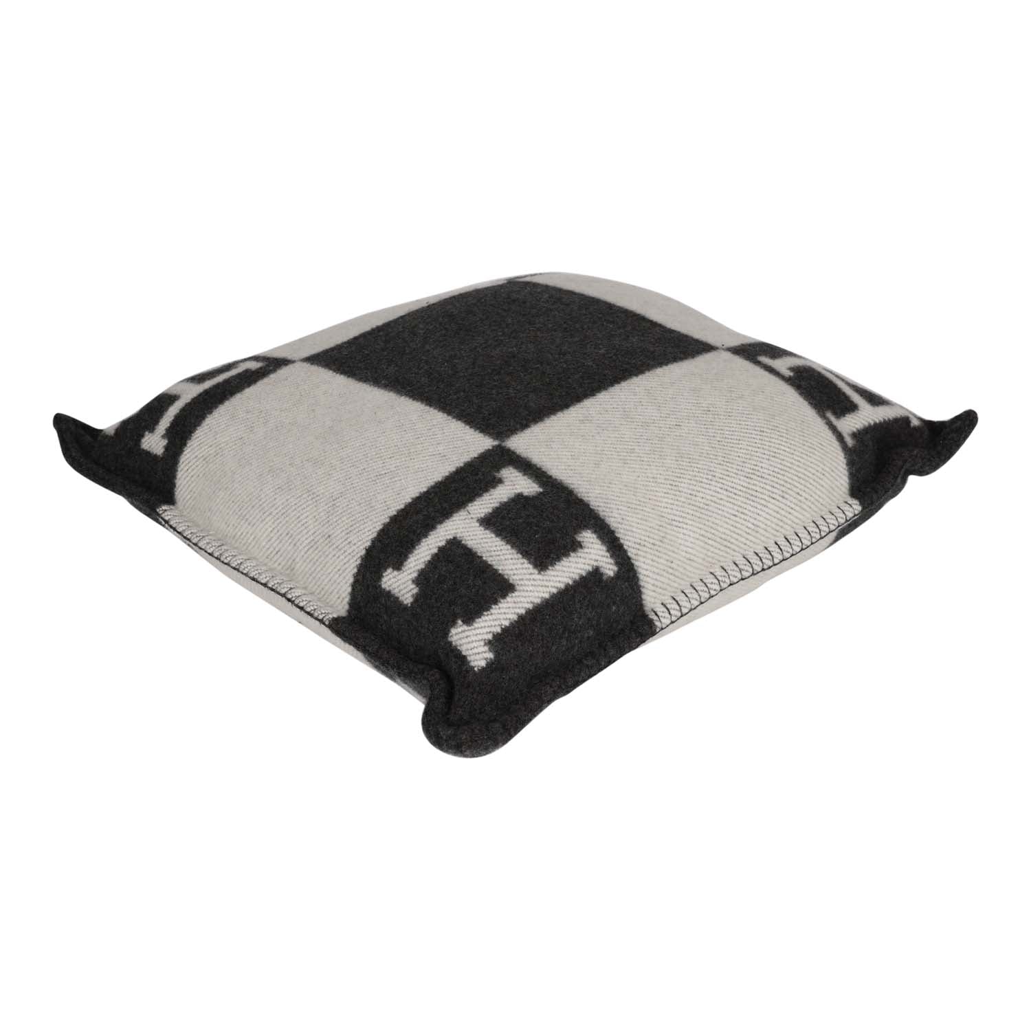 Hermes "Avalon" Ecru and Gris Fonce Signature H Pillow PM