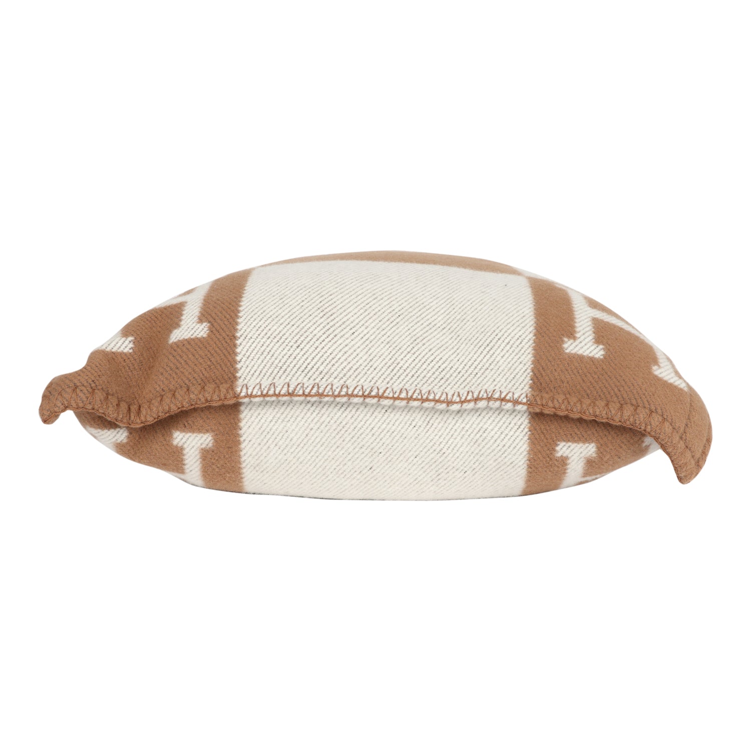 Hermes "Avalon" Signature H Cushion PM Ecru and Camel Set