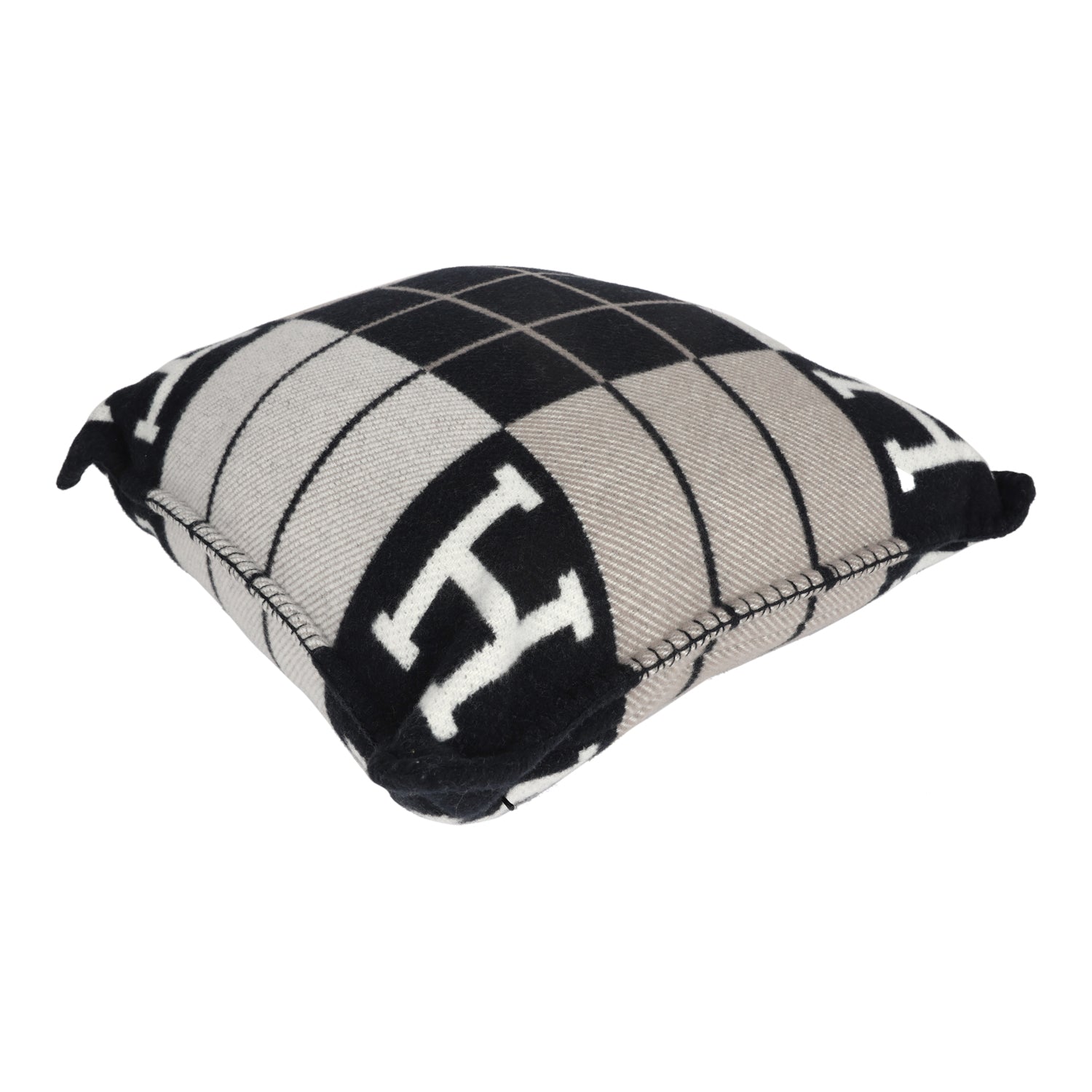 Hermes "Avalon III" Signature H Cushion PM Ecru and Gris Fonce Set