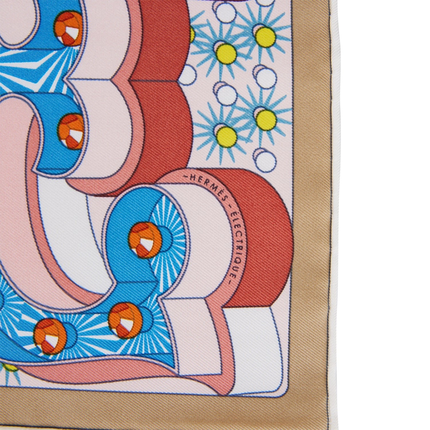 Hermes "Gavroche Electrique" Beige Silk Pocket Square Scarf 45cm