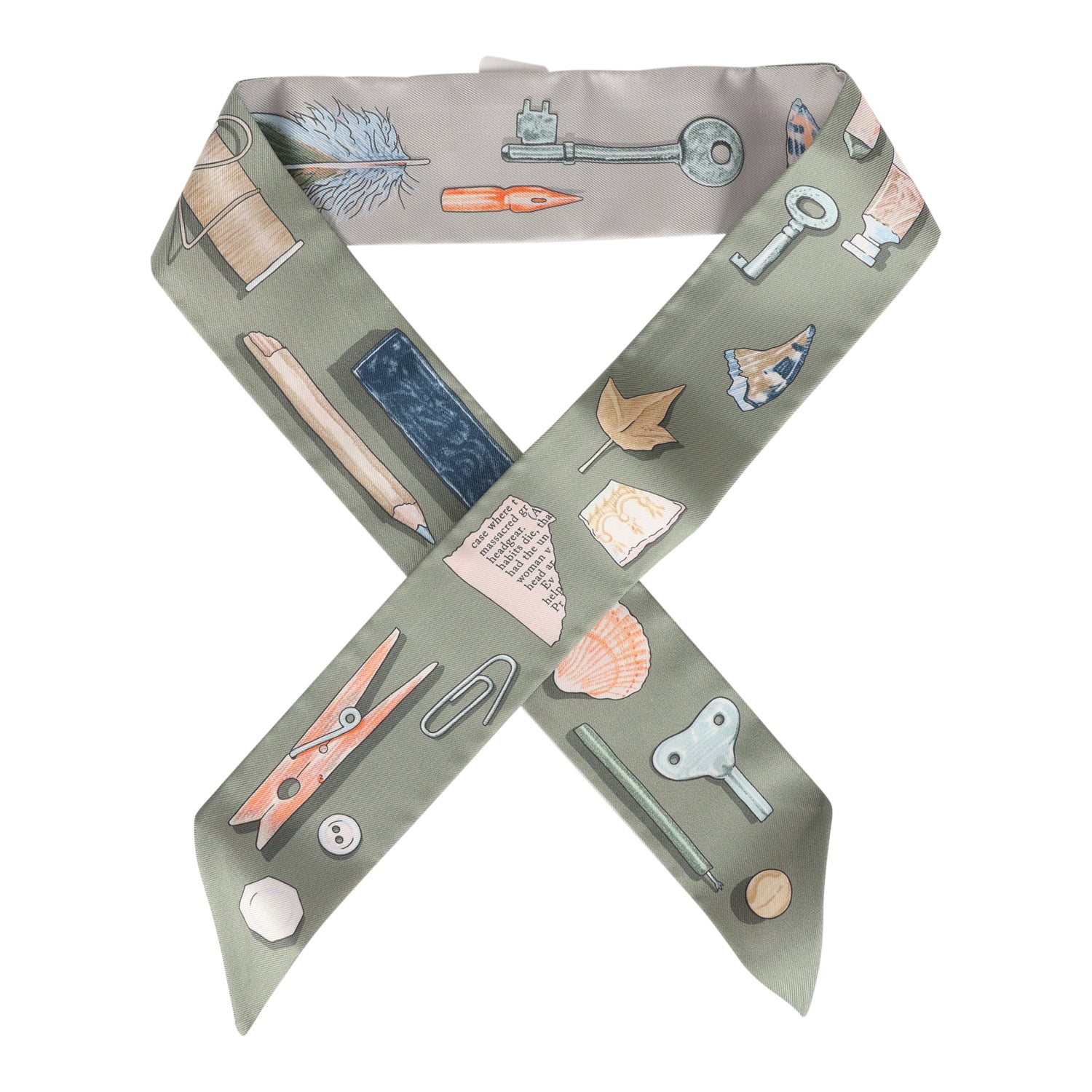 Hermes "In The Pocket" Vert Amande Multi Silk Twilly Pair
