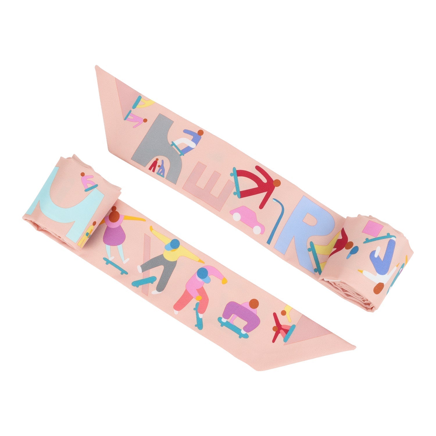 Hermes "Figures Libres" Rose Poudre and Blue Multi Silk Twilly Pair