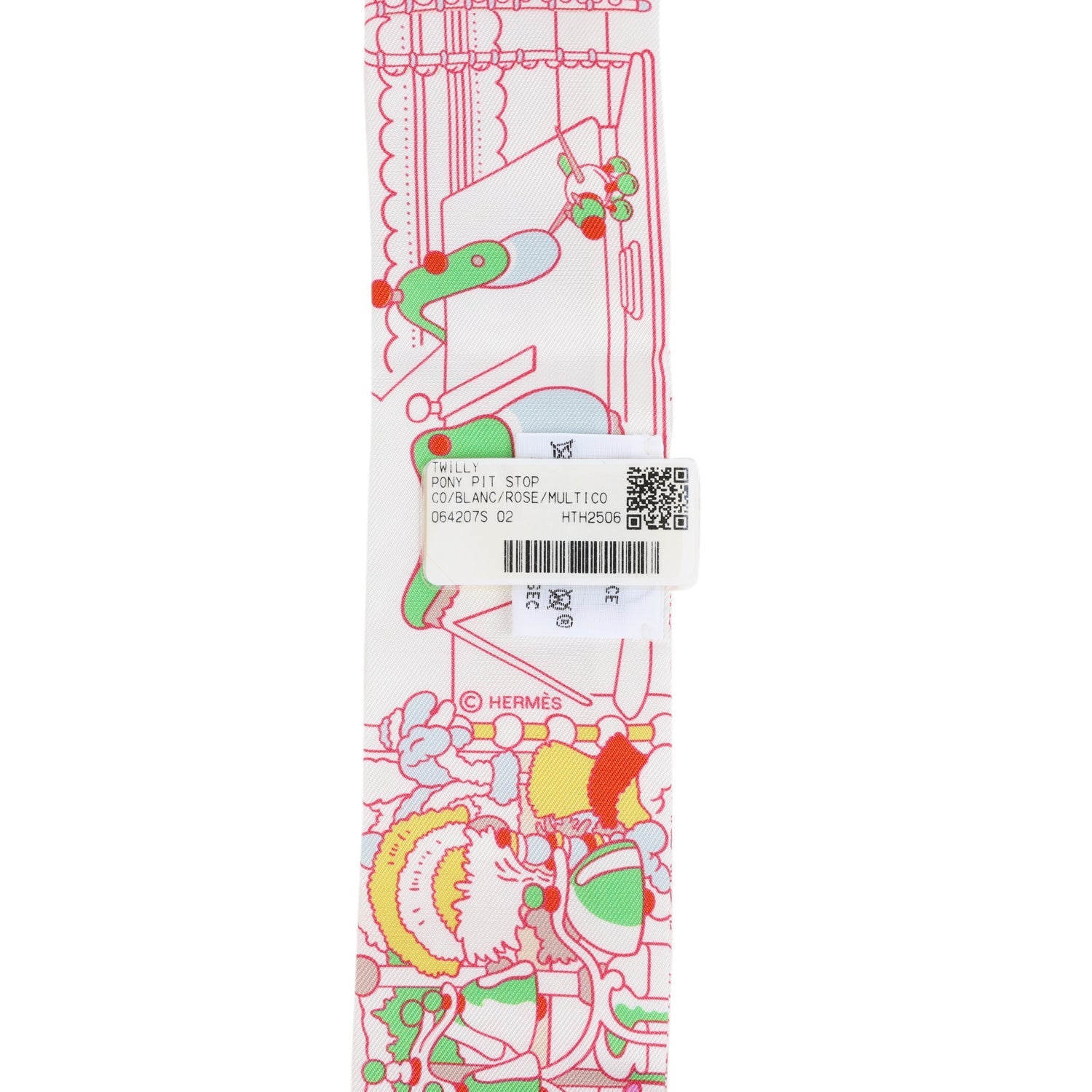 Hermes "Pony Pit Stop" Blanc, Rose and Multi Silk Twilly Pair
