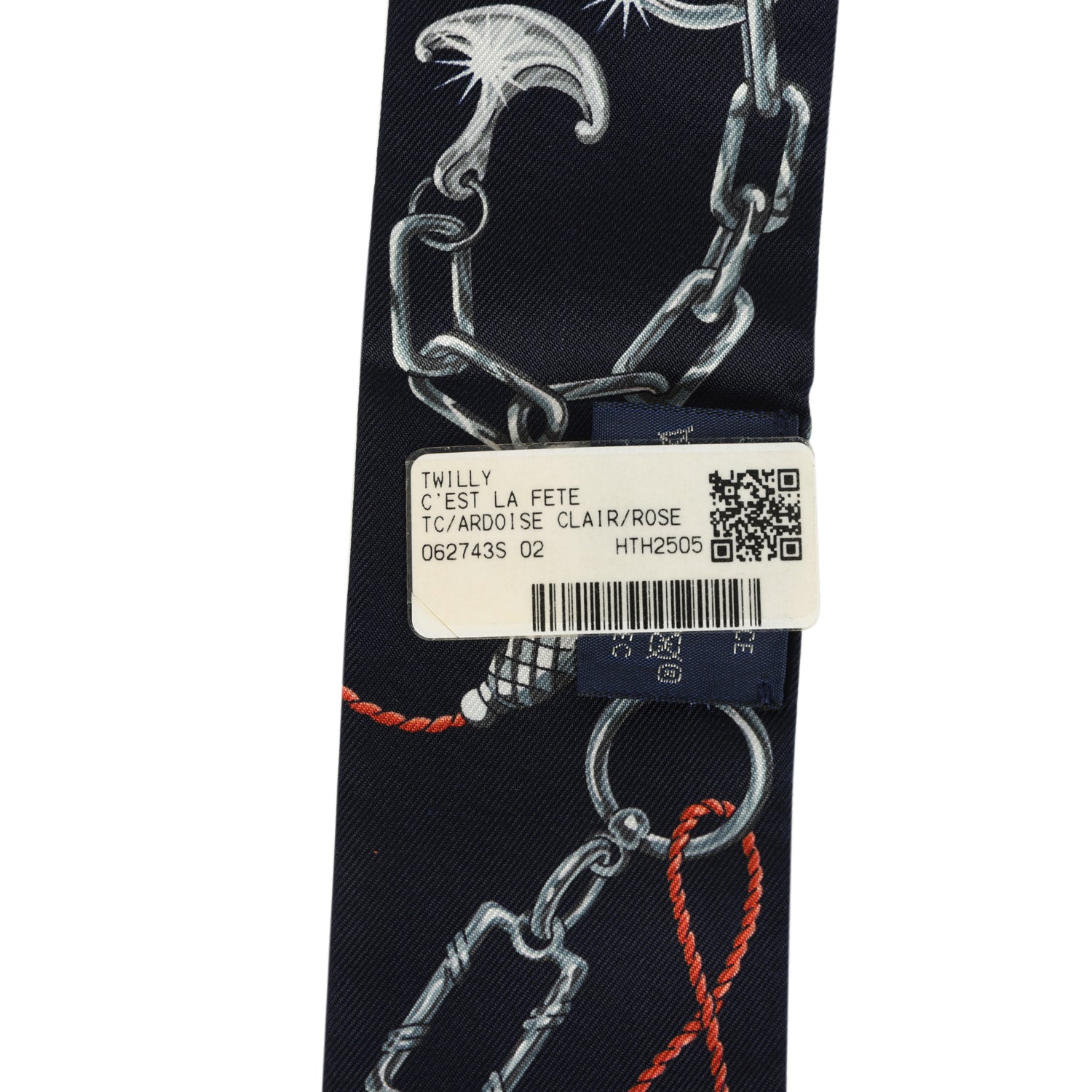 Hermes "C'est La Fete" Ardoise, Rose Pale, Bleu Marine Multi Silk Twilly Pair