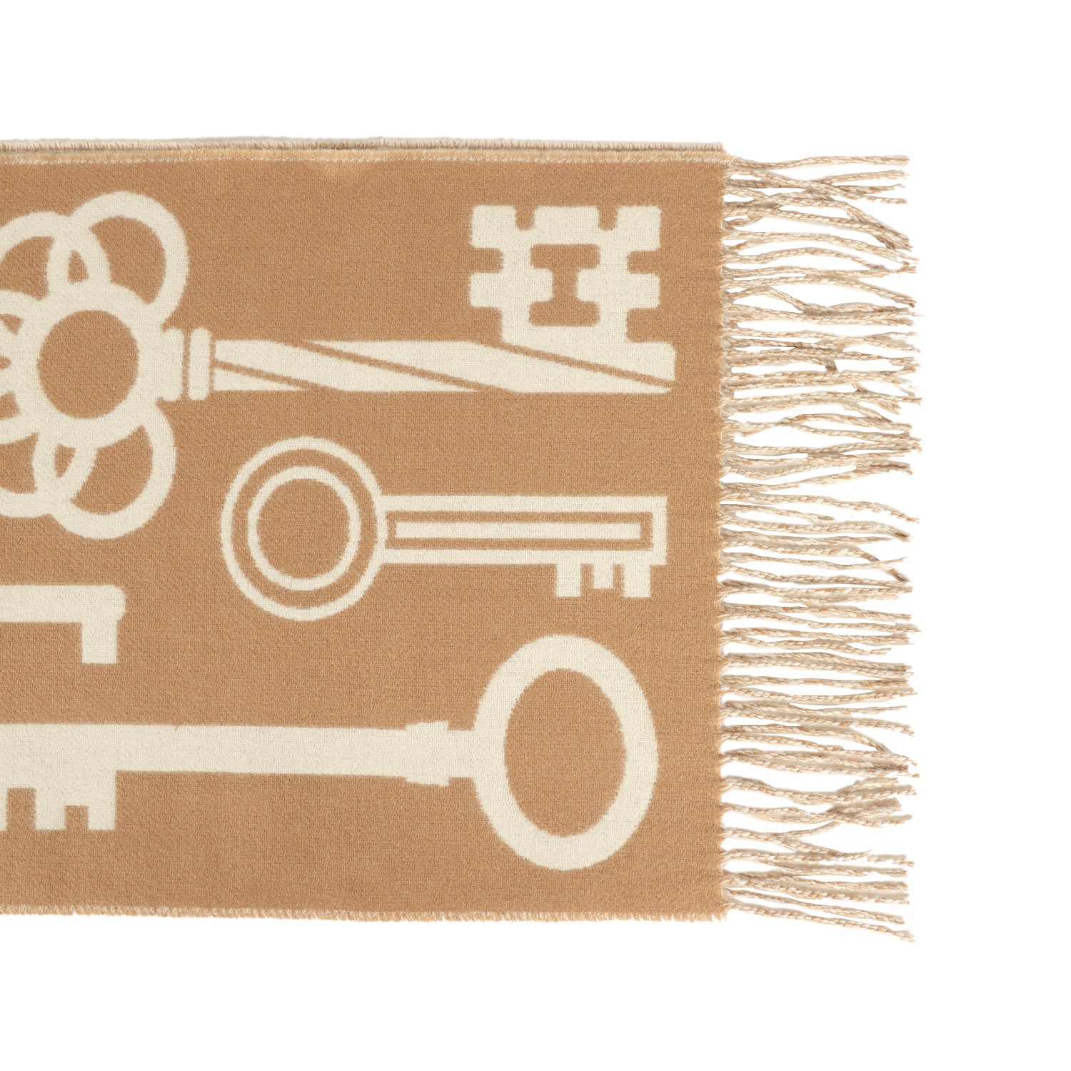 Hermes Casaque "Echarpe Porte-Clefs" Camel, White and Beige Muffler Cashmere Scarf