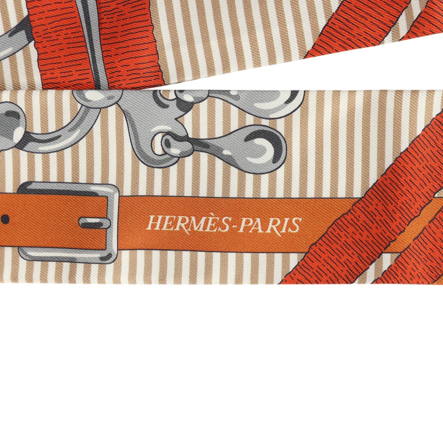 Hermes "Mors A Jouets Chemise" Orange Cuit, Beige and Corail Multi Silk Twilly Pair