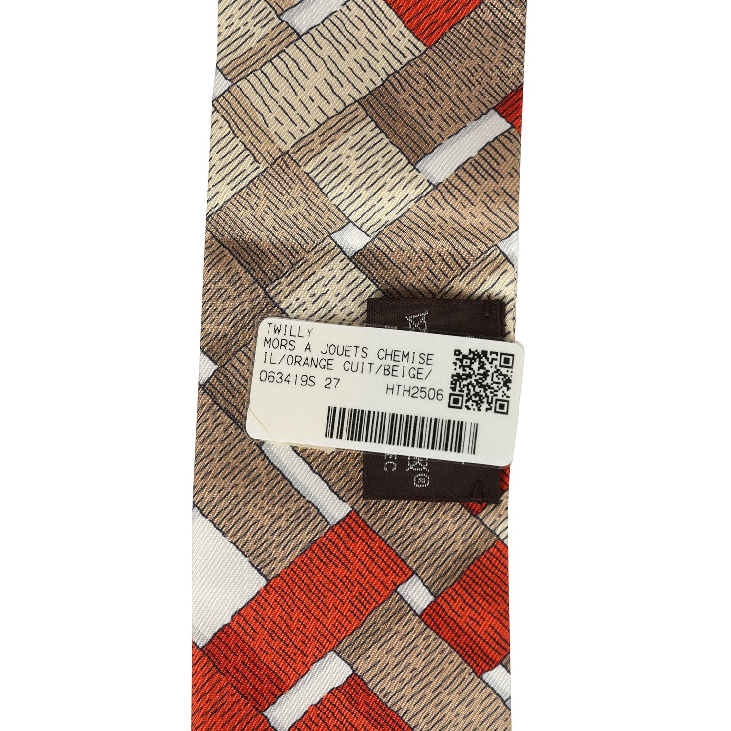 Hermes "Mors A Jouets Chemise" Orange Cuit, Beige and Corail Multi Silk Twilly Pair
