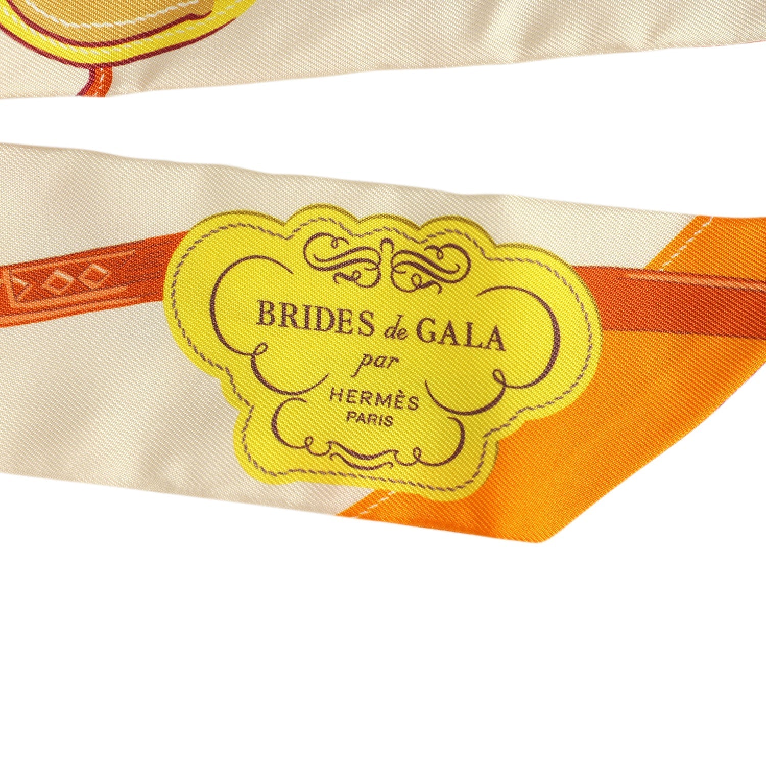 Hermes "Brides de Gala Applique Pique" Creme, Orange, Jaune Vif Multi Silk Twilly