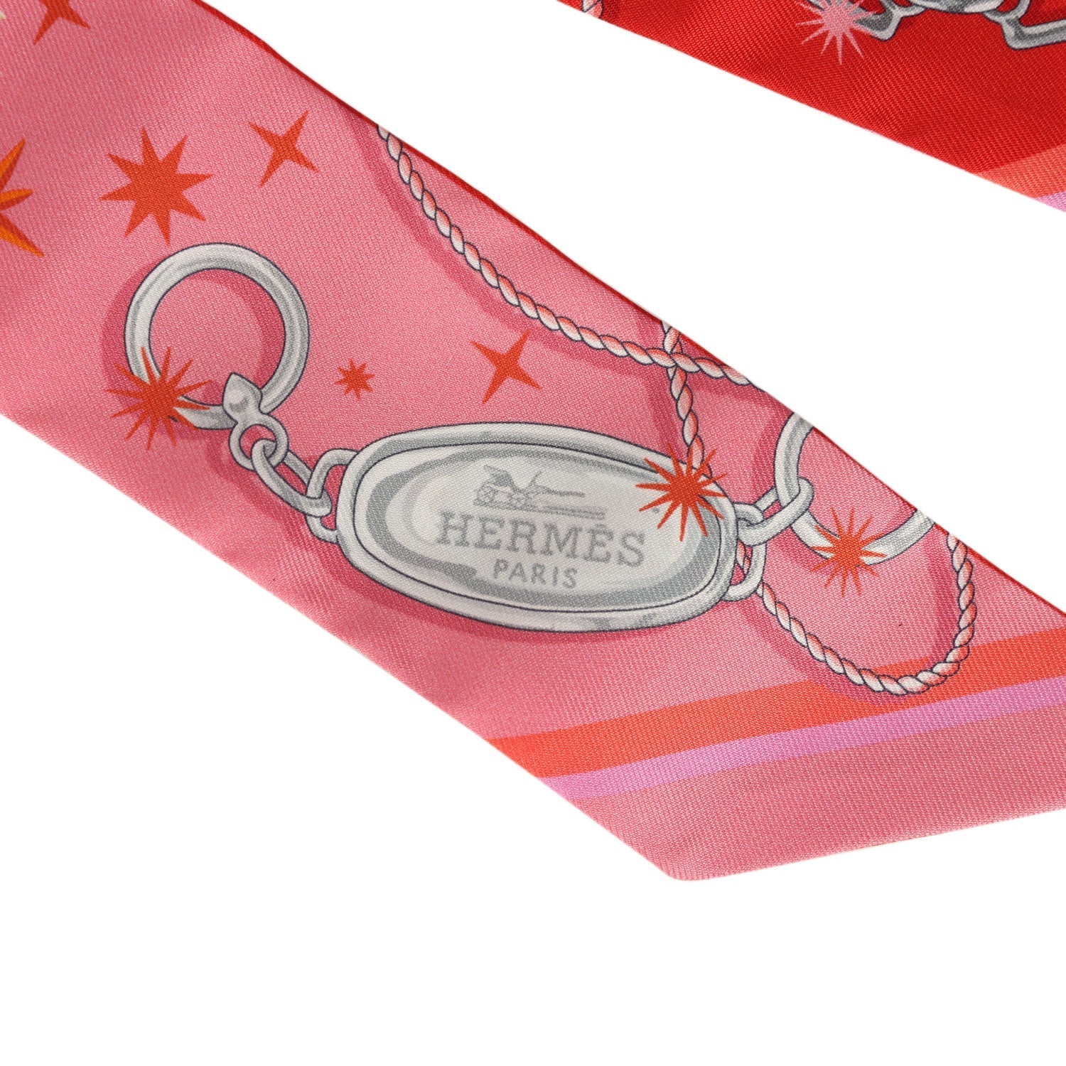 Hermes "C'est La Fete" Rose Bon Bon, Orange Multi Silk Twilly Pair