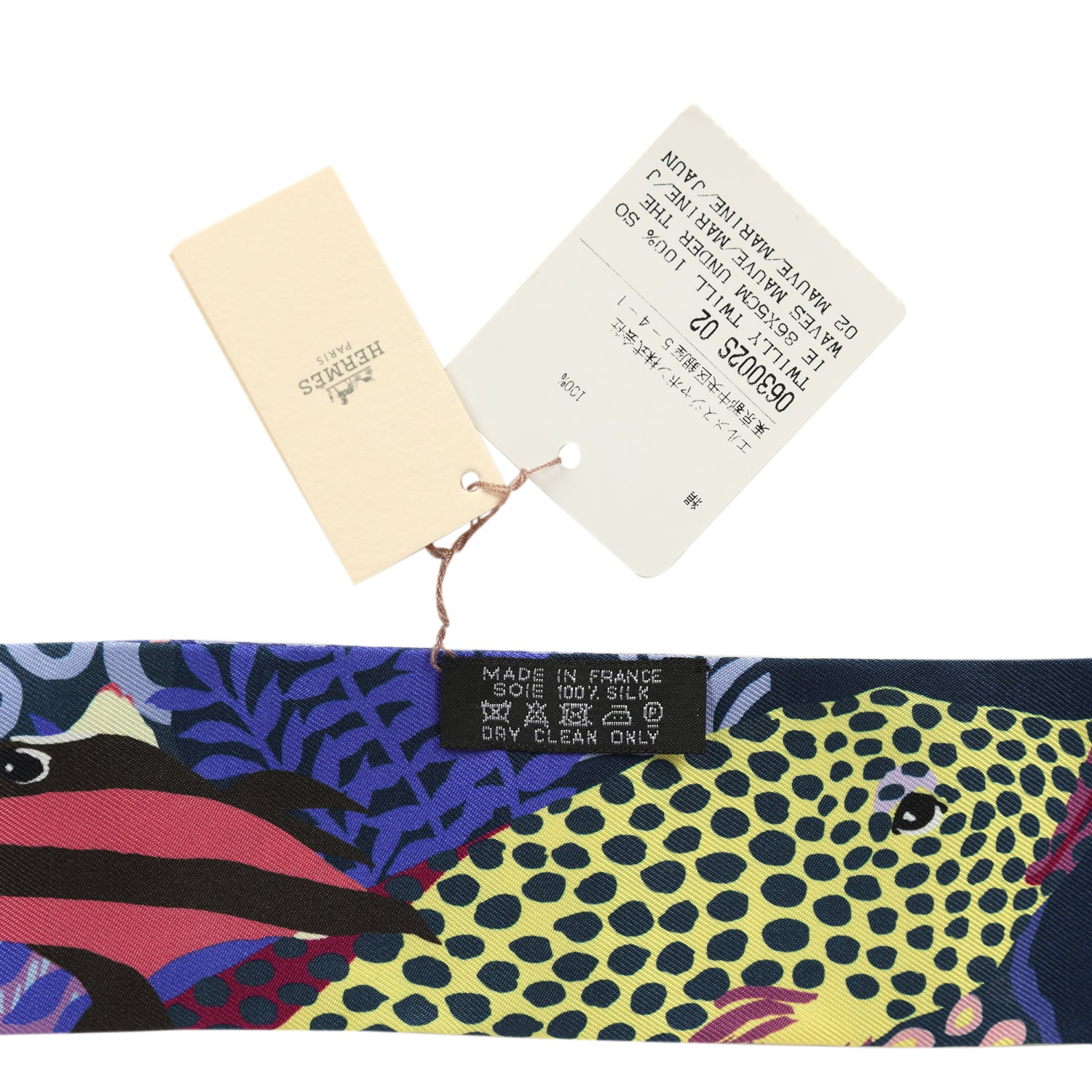 Hermes "Under the Waves" Mauve, Marine and Jaune Silk Twilly Pair