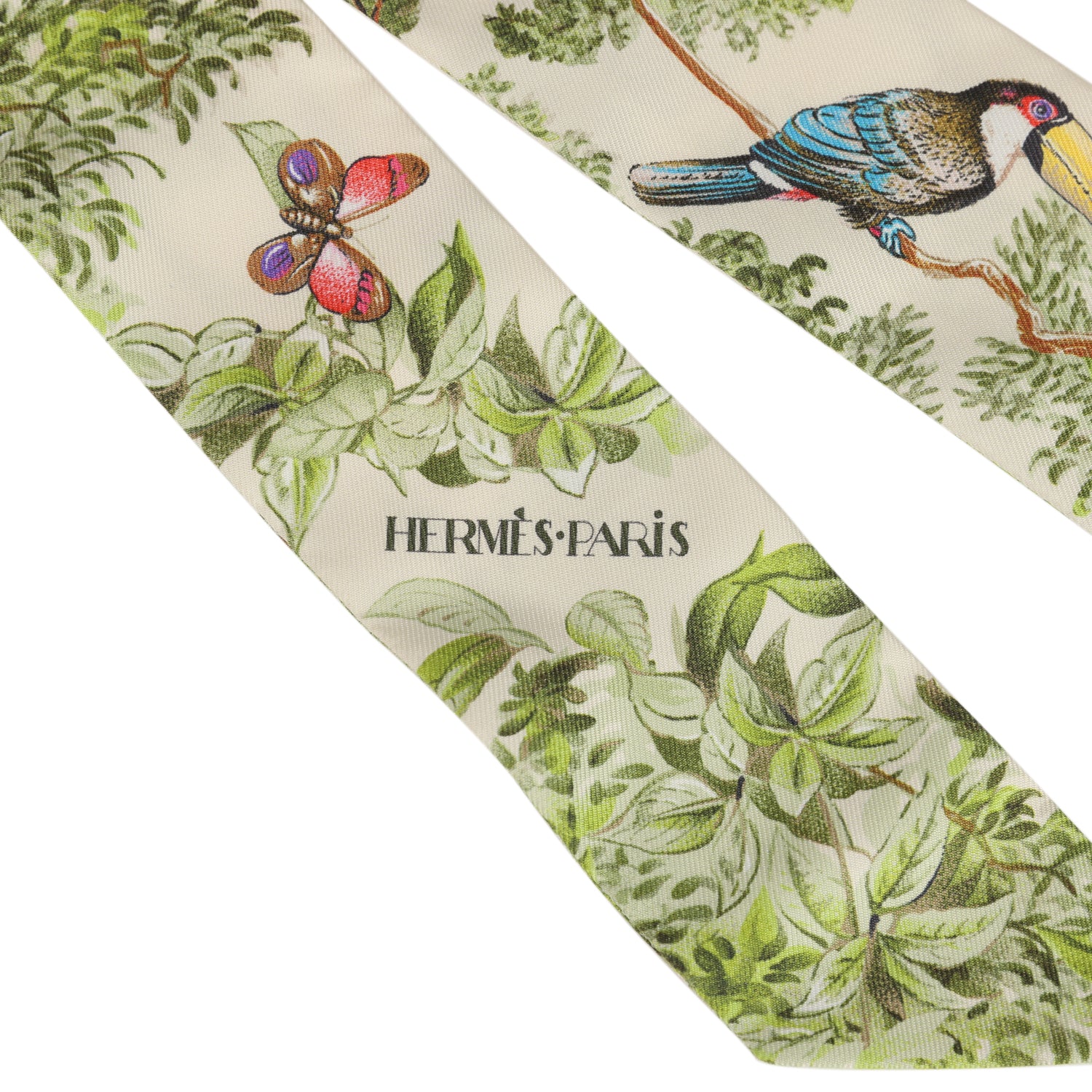 Hermes "Equateur" Creme, Vert Multi Silk Twilly
