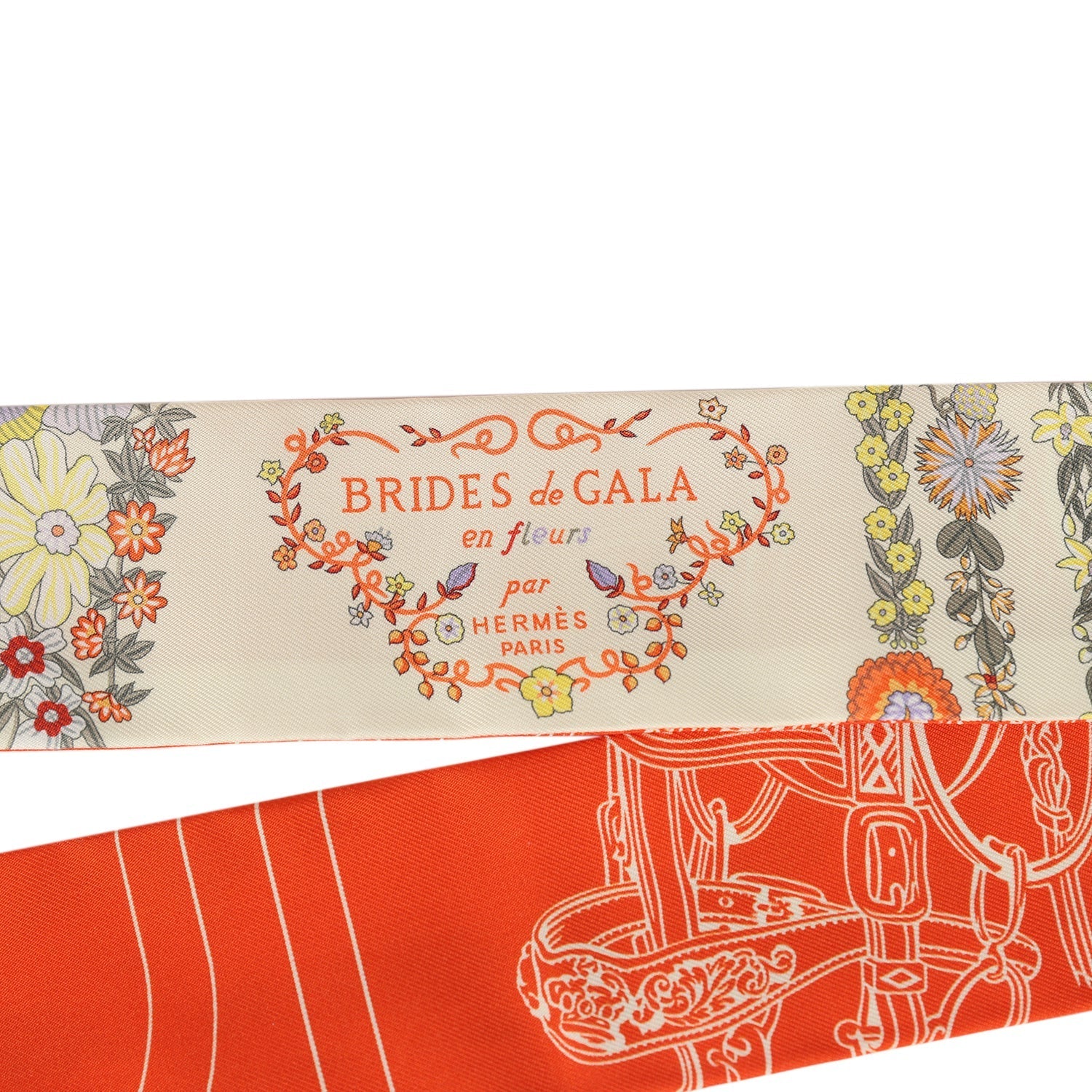 Hermes "Brides de Gala En Fleur" Vanille, Orange and Kaki Multi Silk Twilly Pair
