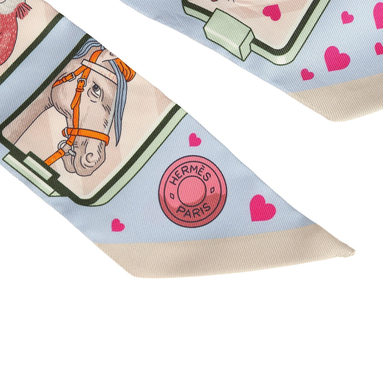 Hermes "Story" Bleu Pale, Rose & Vert Silk Twilly