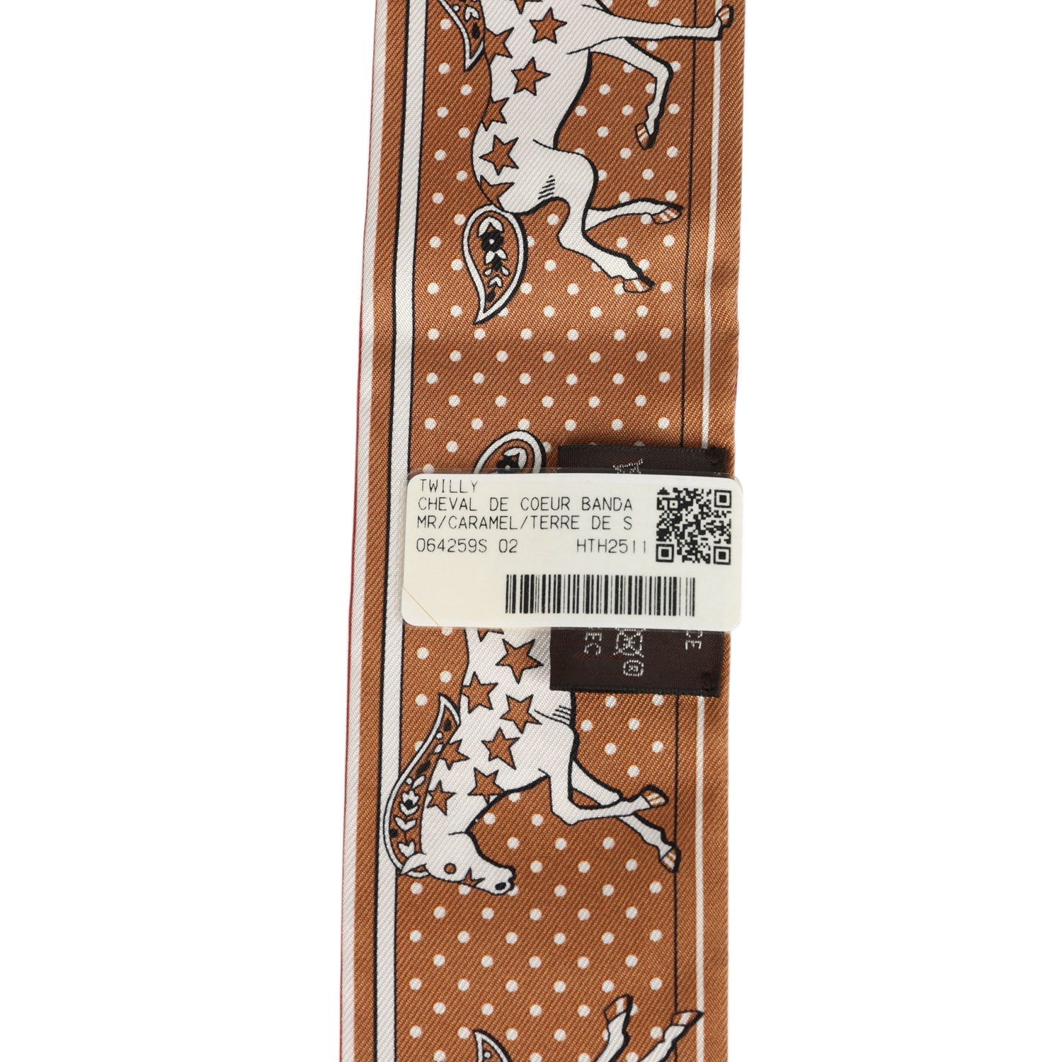 Hermes "Cheval De Coeur Bandana" Caramel, Terre De Sienne and Blanc Multi Silk Twilly Pair