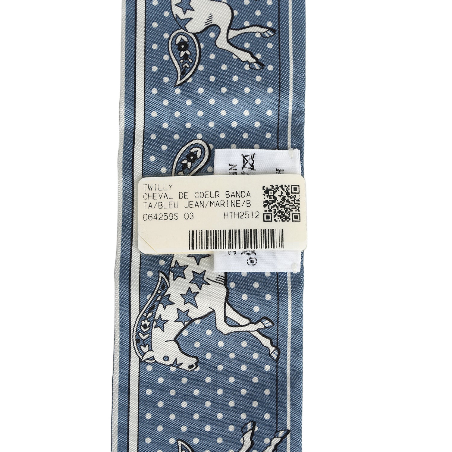 Hermes "Cheval De Coeur Bandana" Blue Jean, Marine and Blanc Multi Silk Twilly Pair