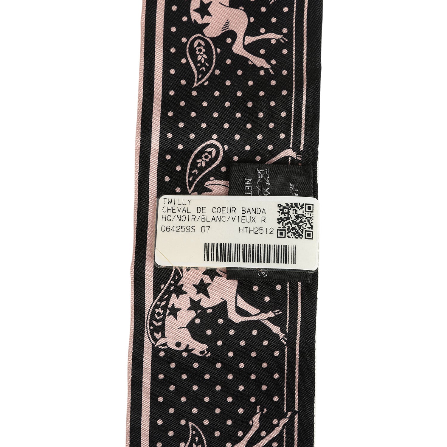 Hermes "Cheval De Coeur Bandana" Black, Blanc and Vieux Rose Multi Silk Twilly Pair