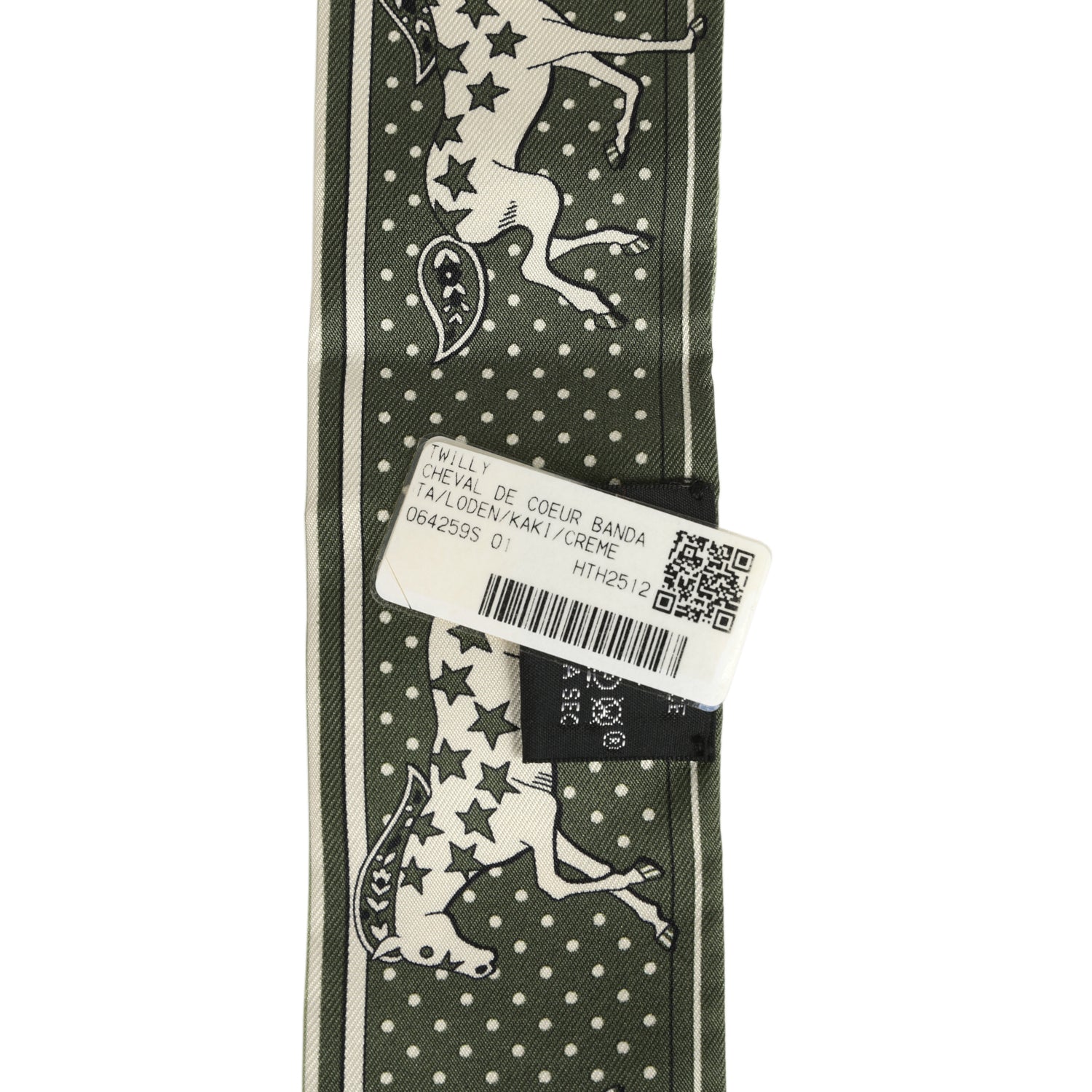 Hermes "Cheval De Coeur Bandana" Loden, Kaki and Creme Multi Silk Twilly Pair