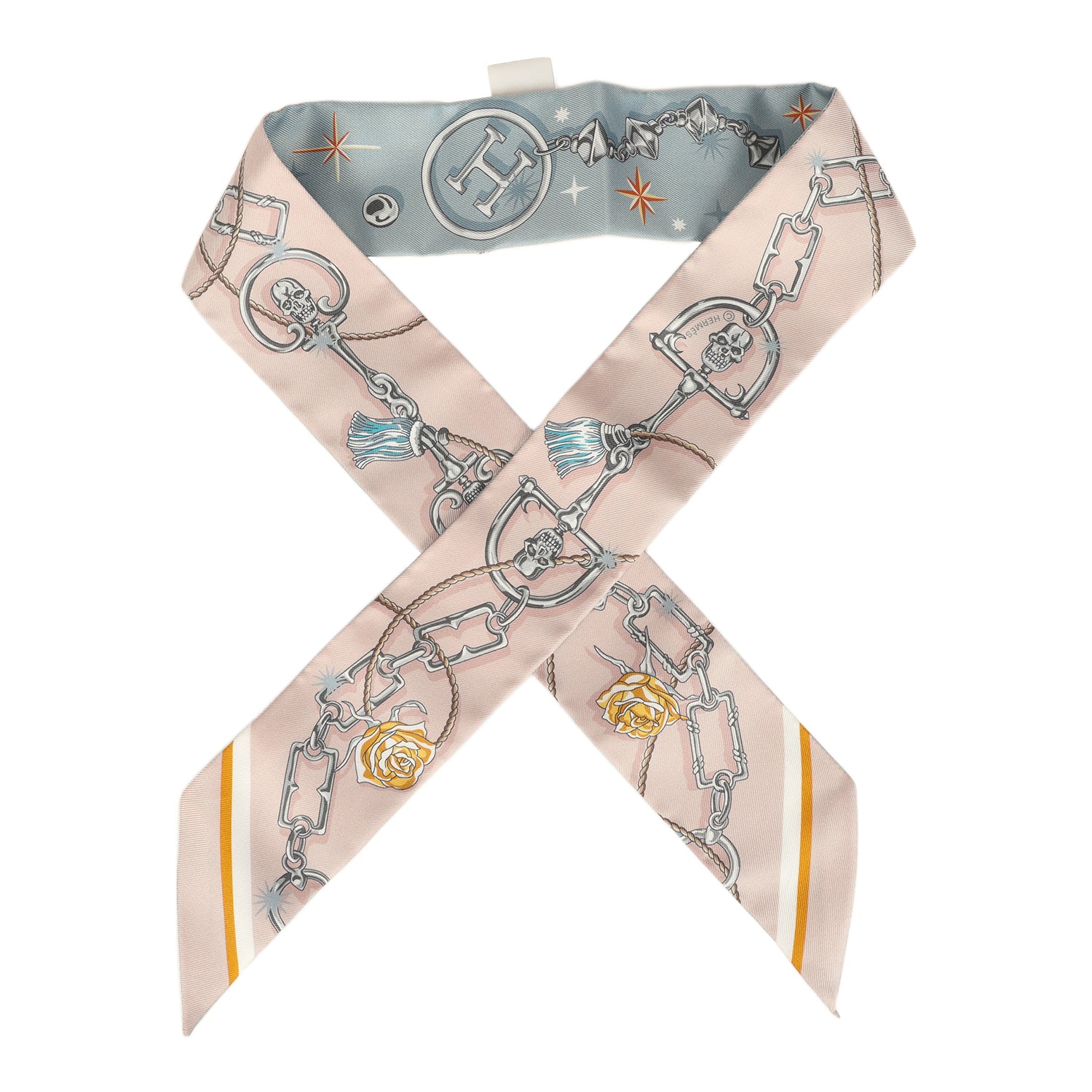 Hermes "C'est La Fete" Bleu Glacier, Rose Poudre and Gris Multi Silk Twilly