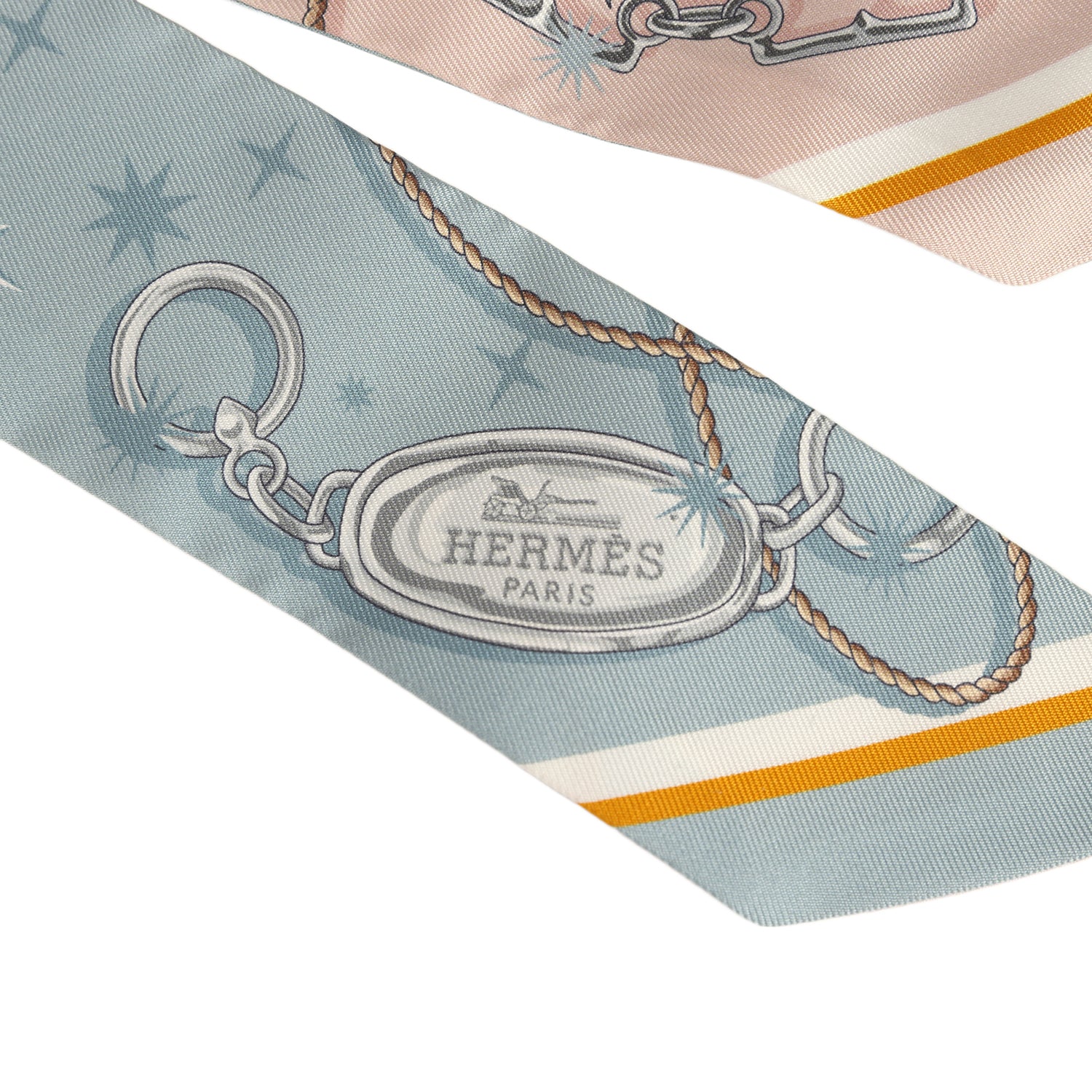 Hermes "C'est La Fete" Bleu Glacier, Rose Poudre and Gris Multi Silk Twilly