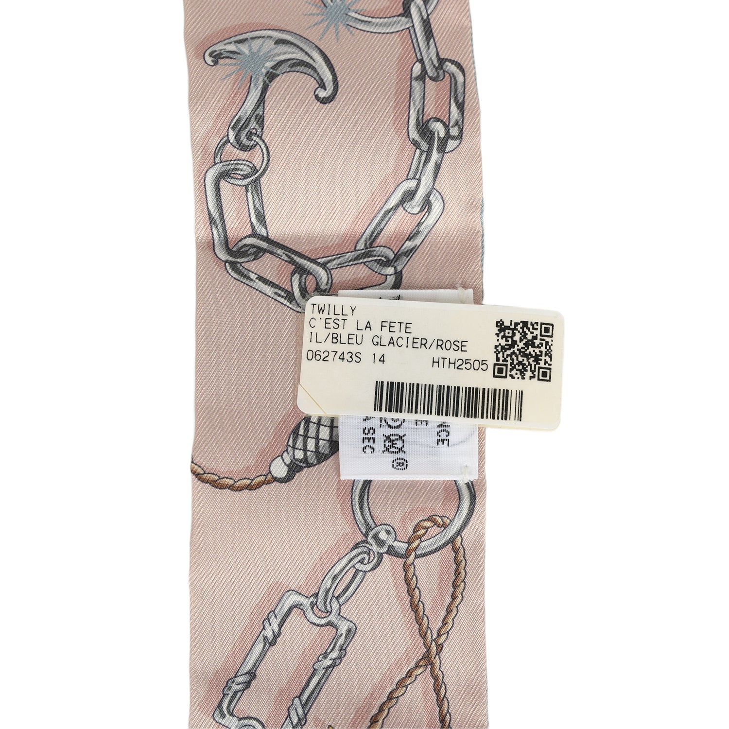 Hermes "C'est La Fete" Bleu Glacier, Rose Poudre and Gris Multi Silk Twilly