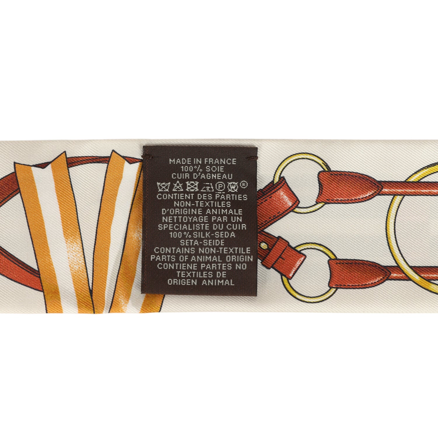 Hermes "Jumping Leather" Crème, Alezan and Anthracite Fringe Silk Twilly