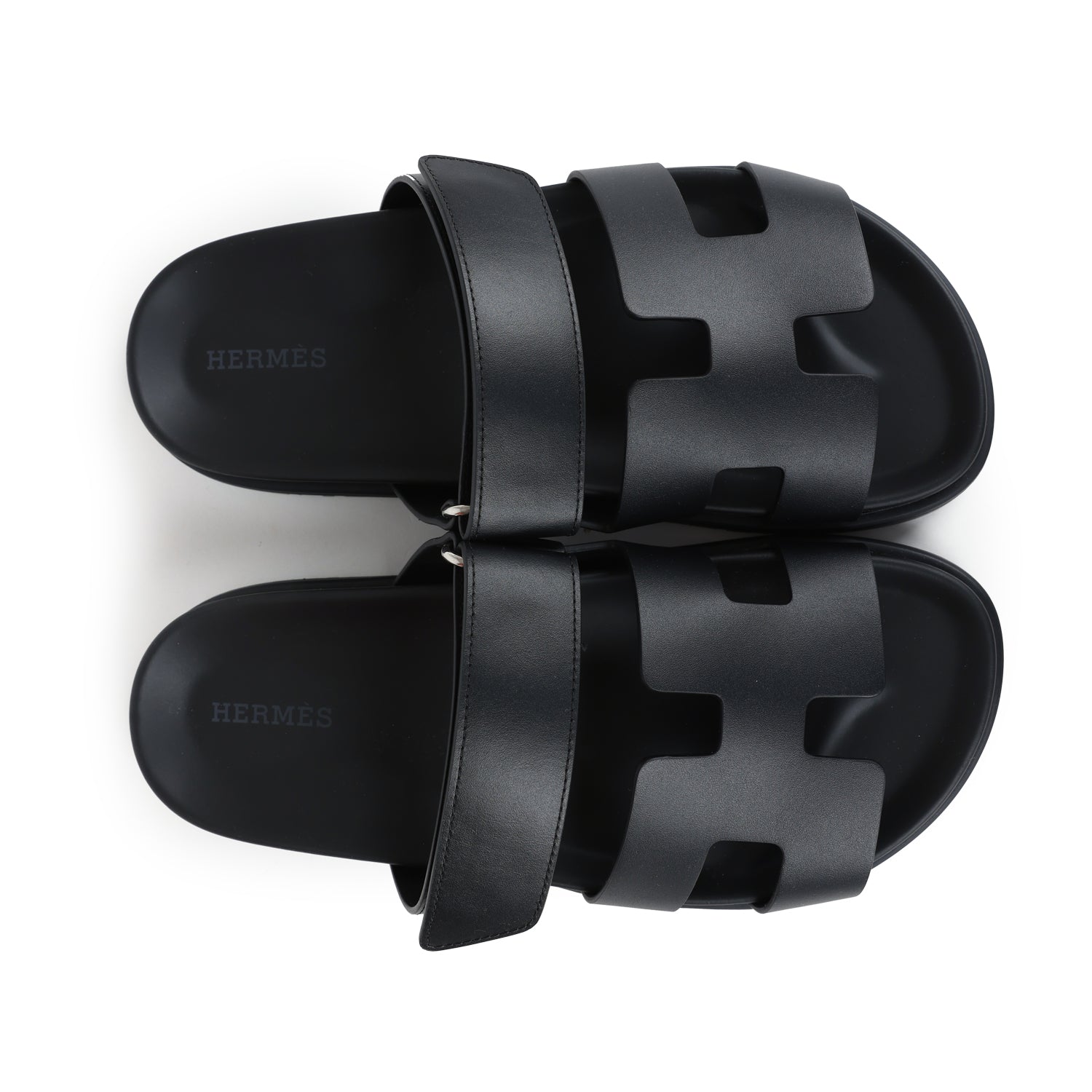Hermes Chypre Techno Sandals Black Calfskin Palladium Hardware 36.5 EU