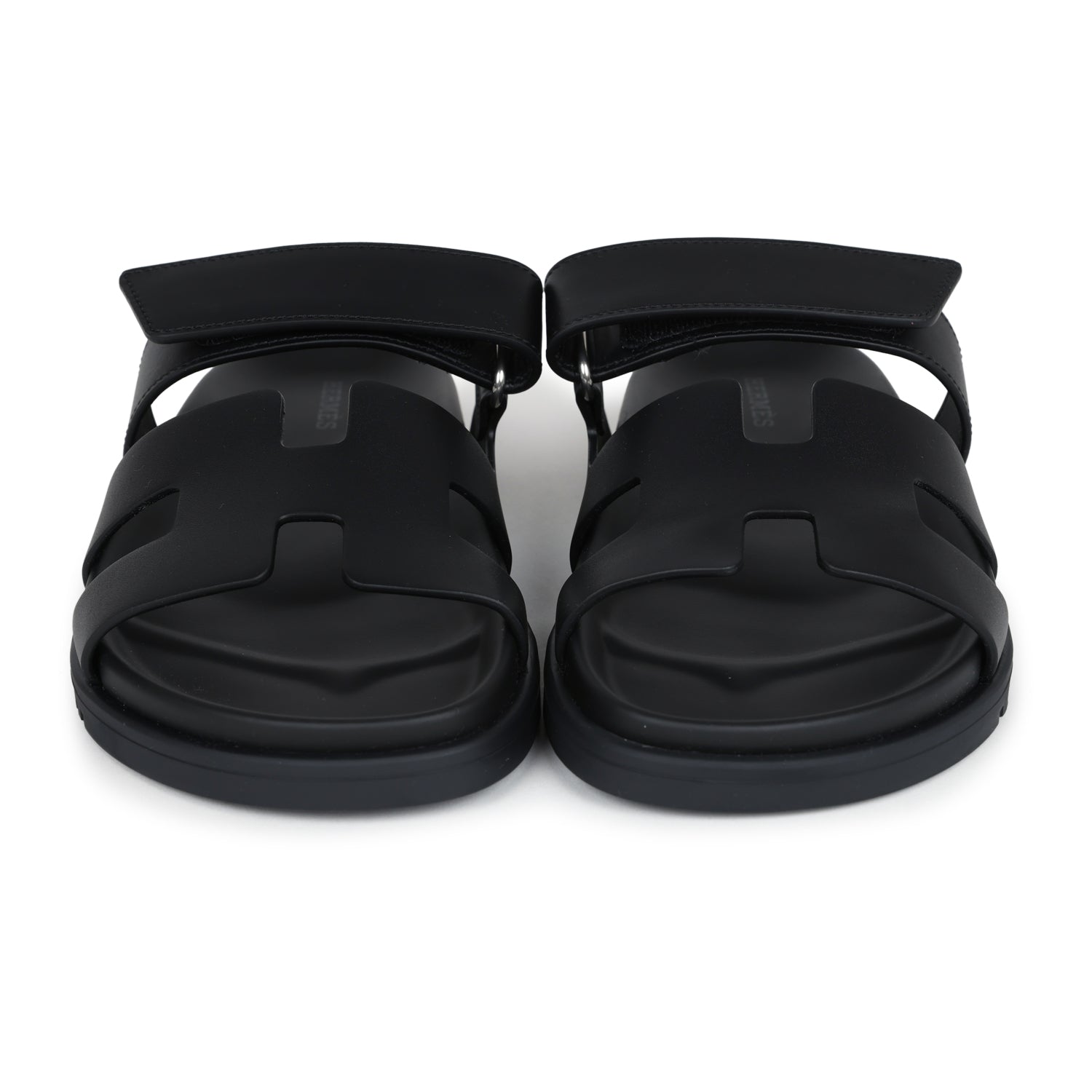 Hermes Chypre Techno Sandals Black Calfskin Palladium Hardware 37 EU