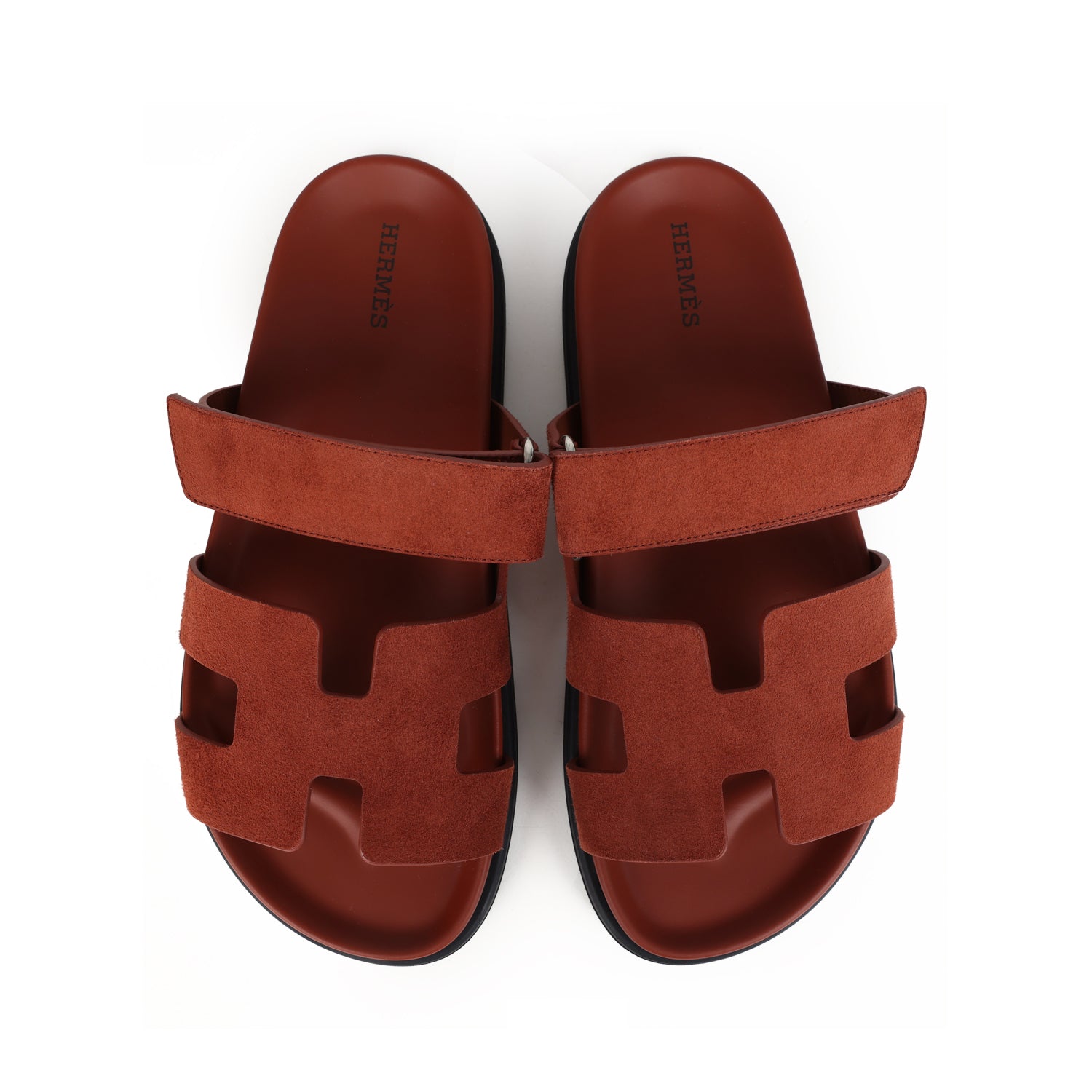 Hermes Chypre Techno Sandals Maroon Muscavado Suede Palladium Hardware 38.5 EU